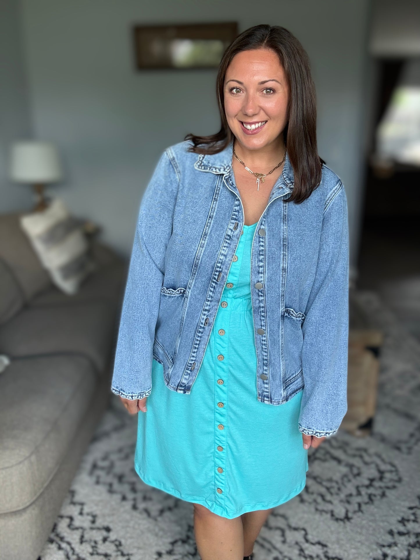 Michelle Mae Beverly Button Dress - Aqua
