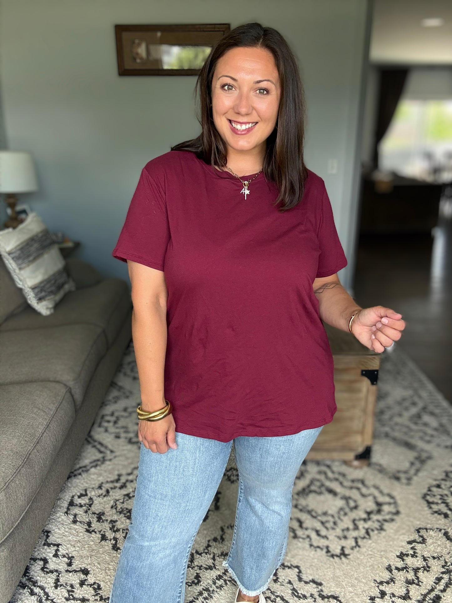 Rest Assured Basic Relaxed Tee in Cabernet