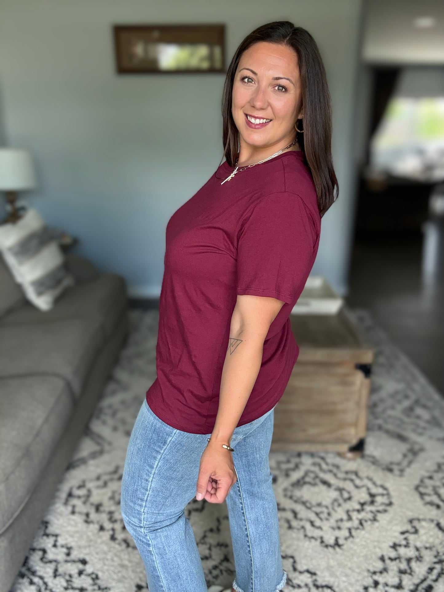 Rest Assured Basic Relaxed Tee in Cabernet
