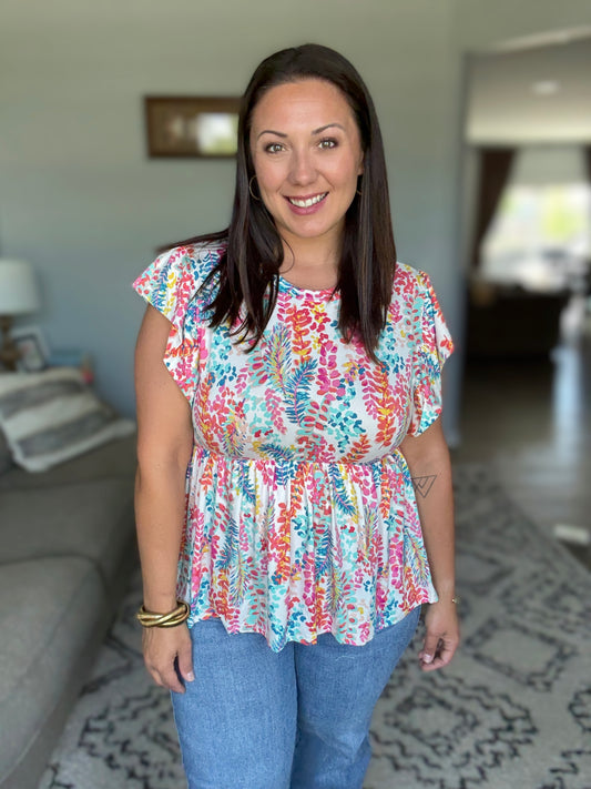 Flirt Alert Flutter Sleeve Top in Ivory