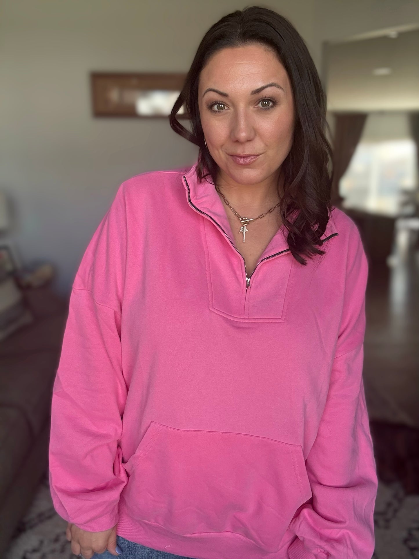 Bonbon Delight Half Zip Pullover in Pink