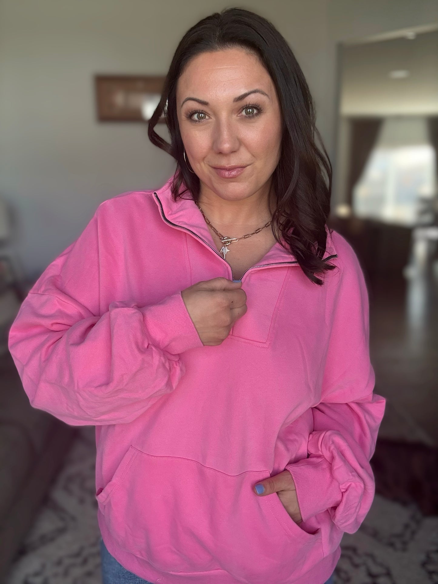 Bonbon Delight Half Zip Pullover in Pink