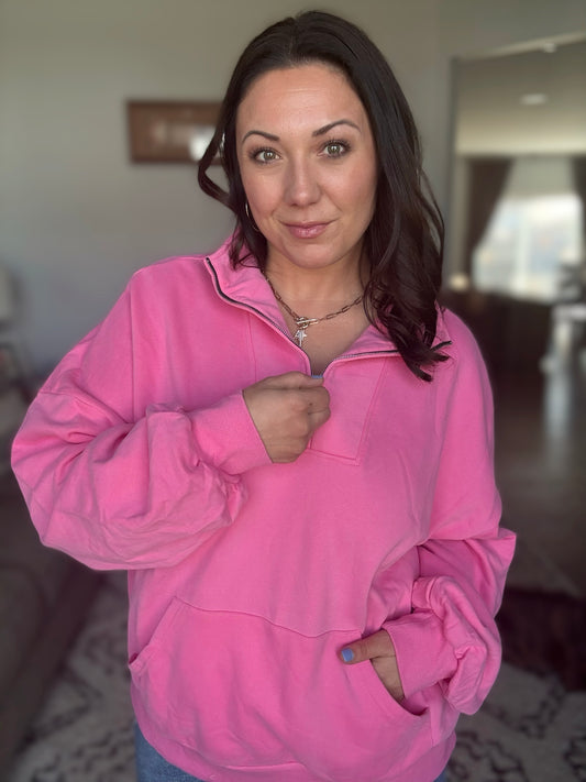 Bonbon Delight Half Zip Pullover in Pink
