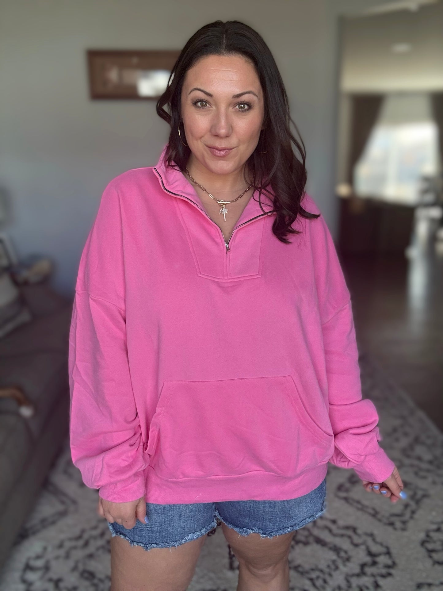 Bonbon Delight Half Zip Pullover in Pink