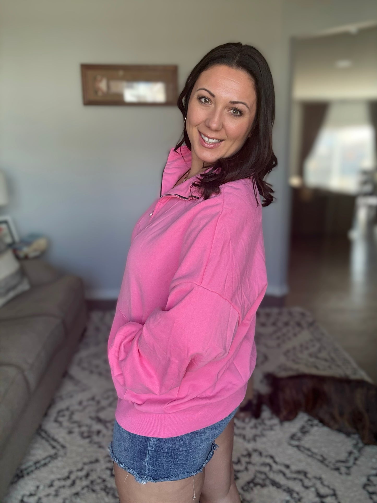 Bonbon Delight Half Zip Pullover in Pink