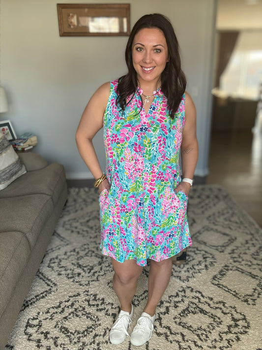 Lizzy Tank Dress in Mint Spring Floral