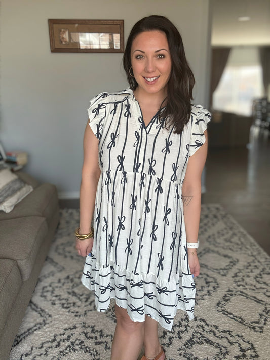 Umgee Naut and Bow Johnny Collar A-Line Mini Dress