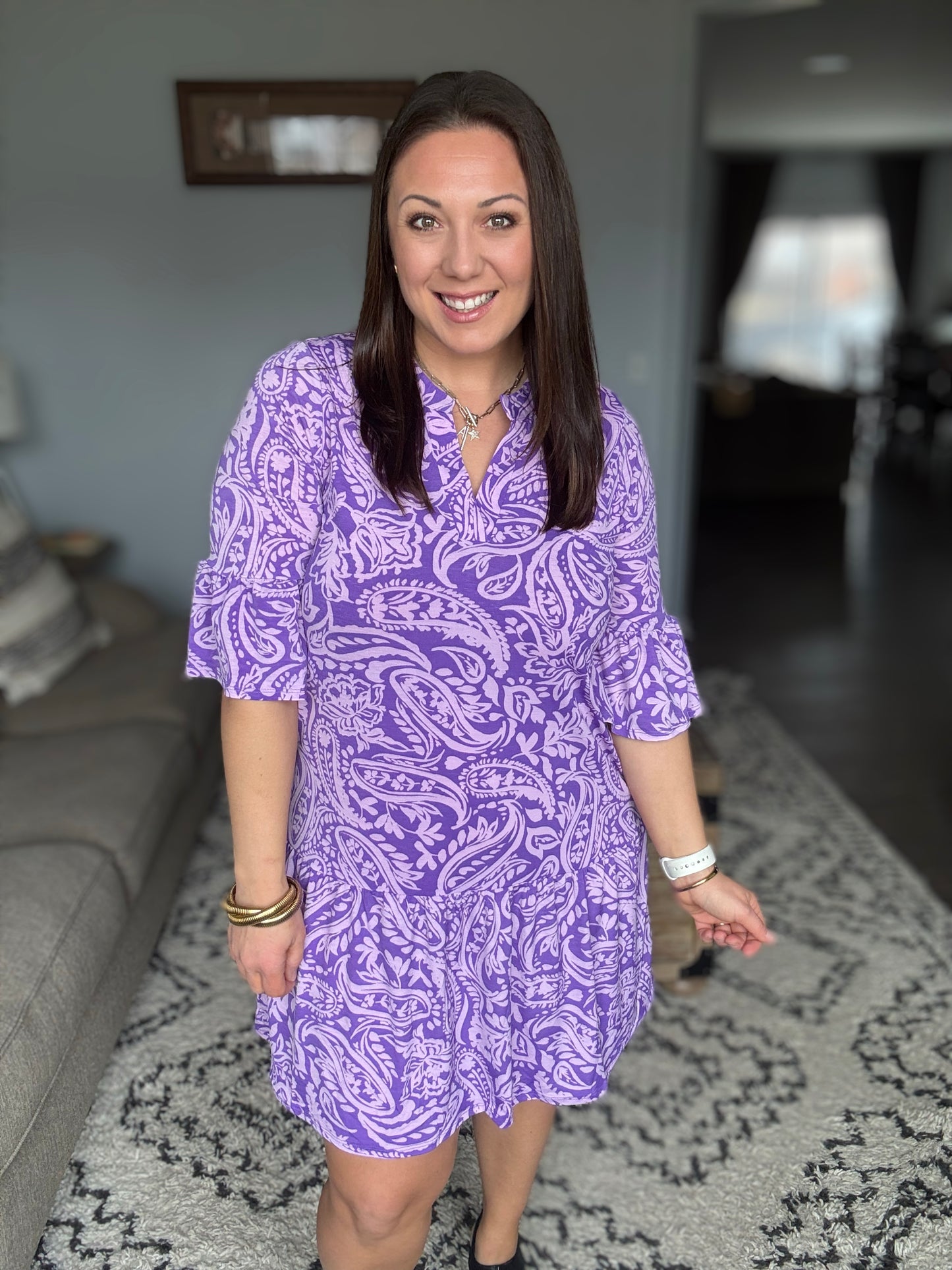 Lizzy Sunday Dress in Purple Paisley