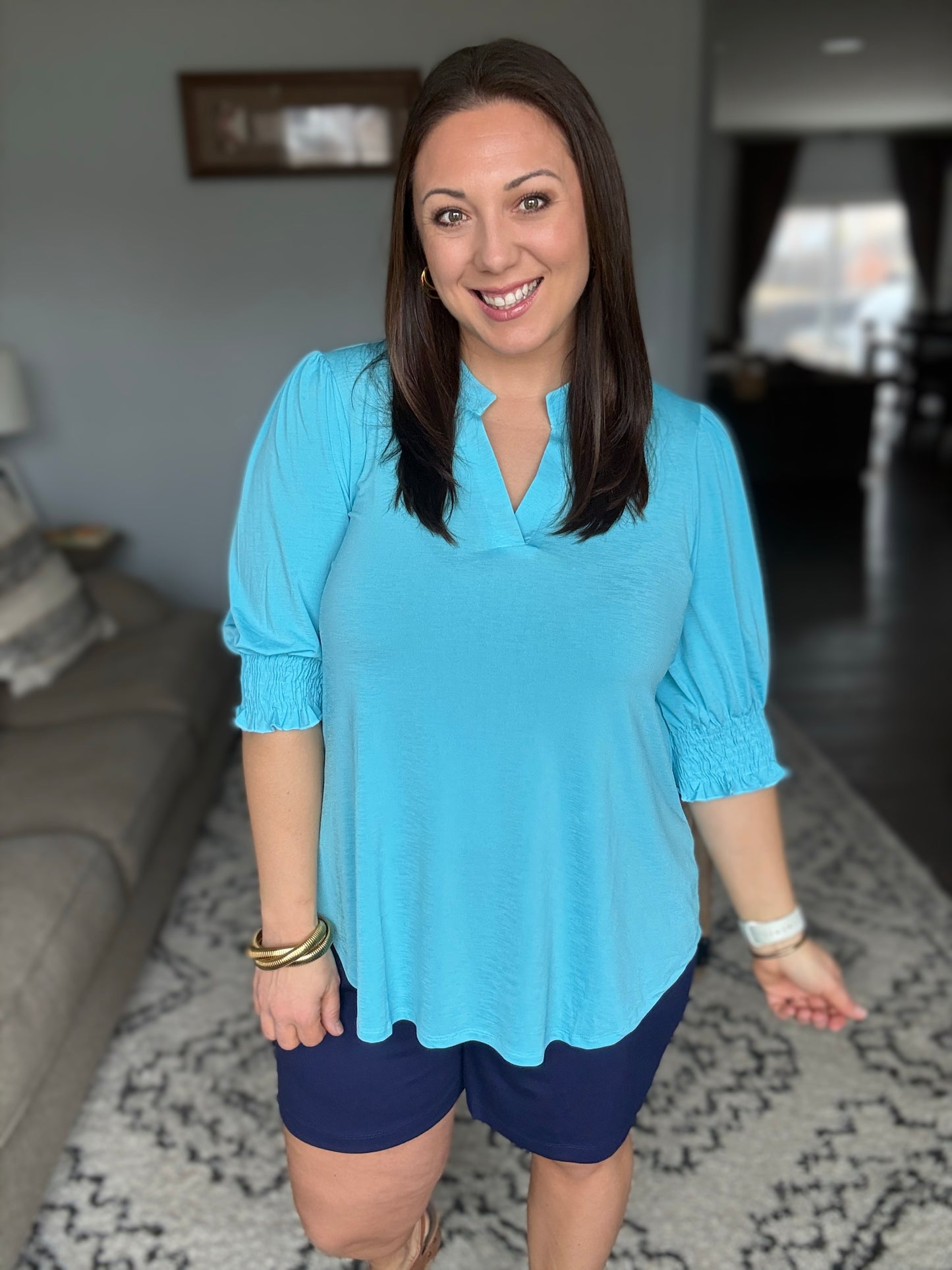 Lizzy Smock Top in Coastal Blue