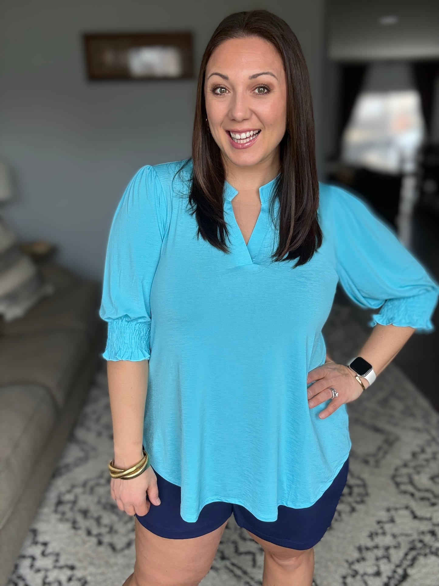 Lizzy Smock Top in Coastal Blue