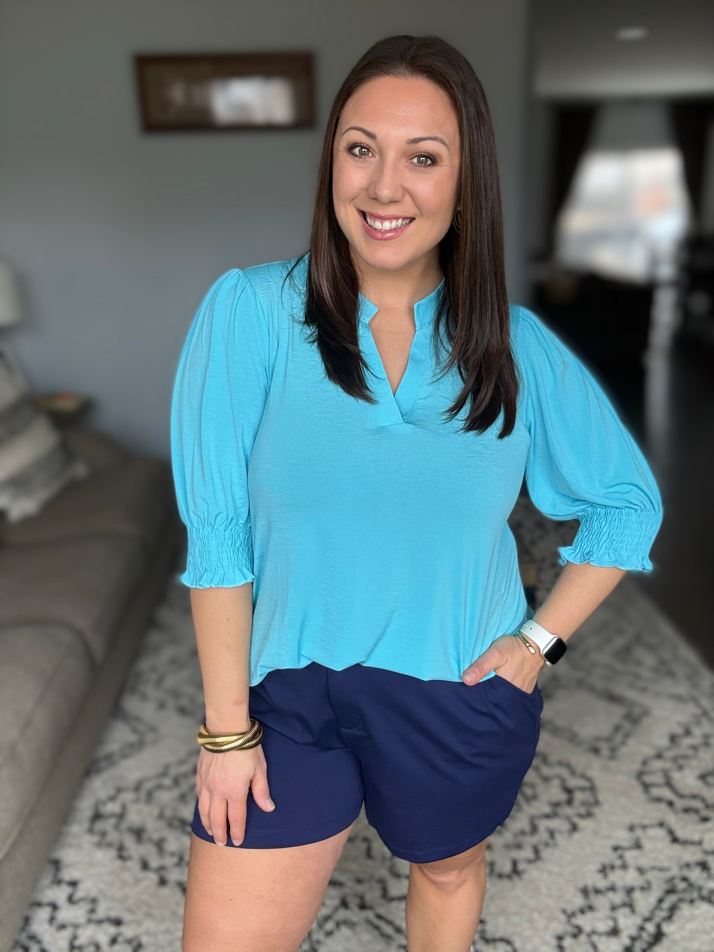 Lizzy Smock Top in Coastal Blue