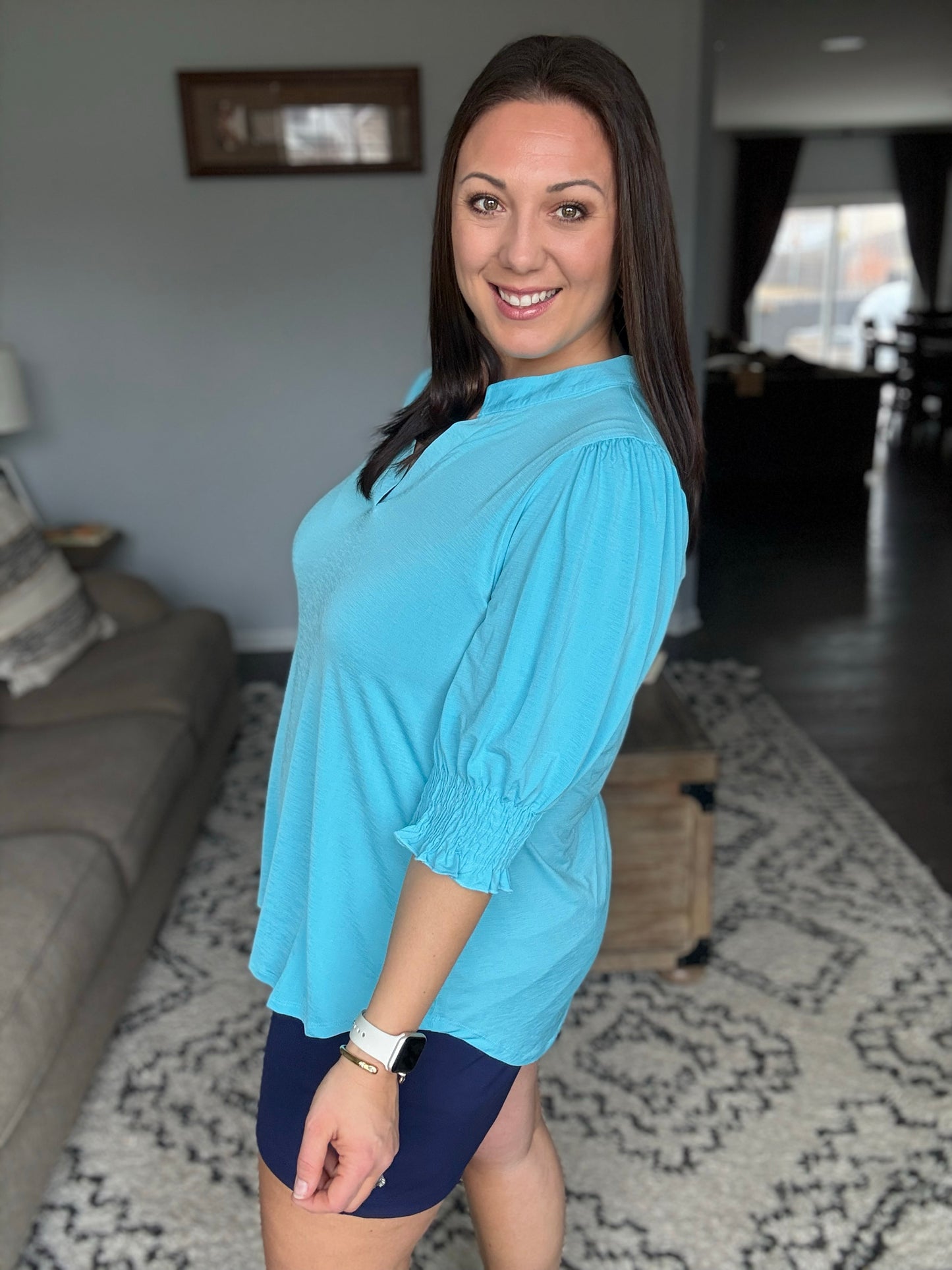 Lizzy Smock Top in Coastal Blue