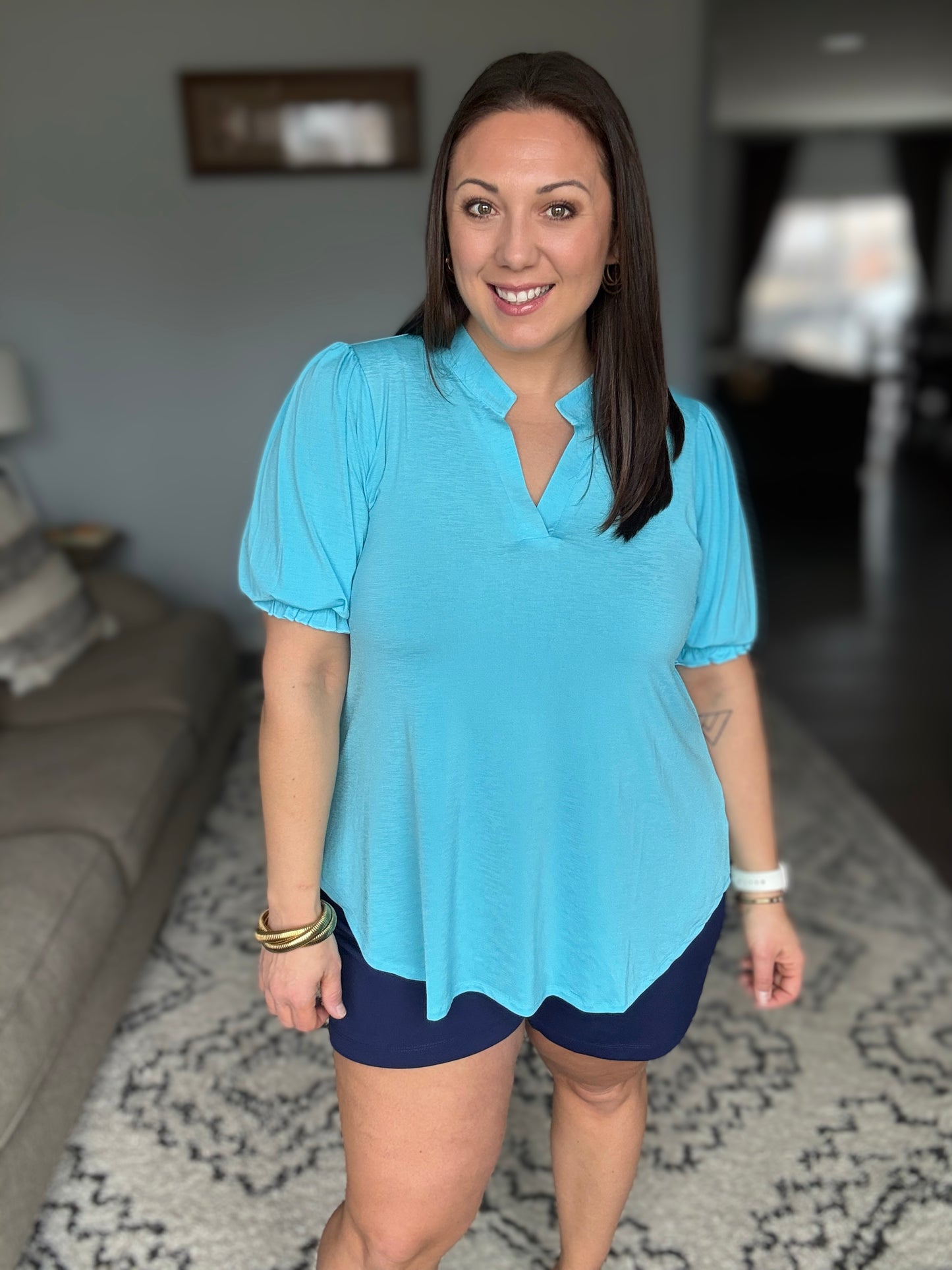 Lizzy Smock Top in Coastal Blue