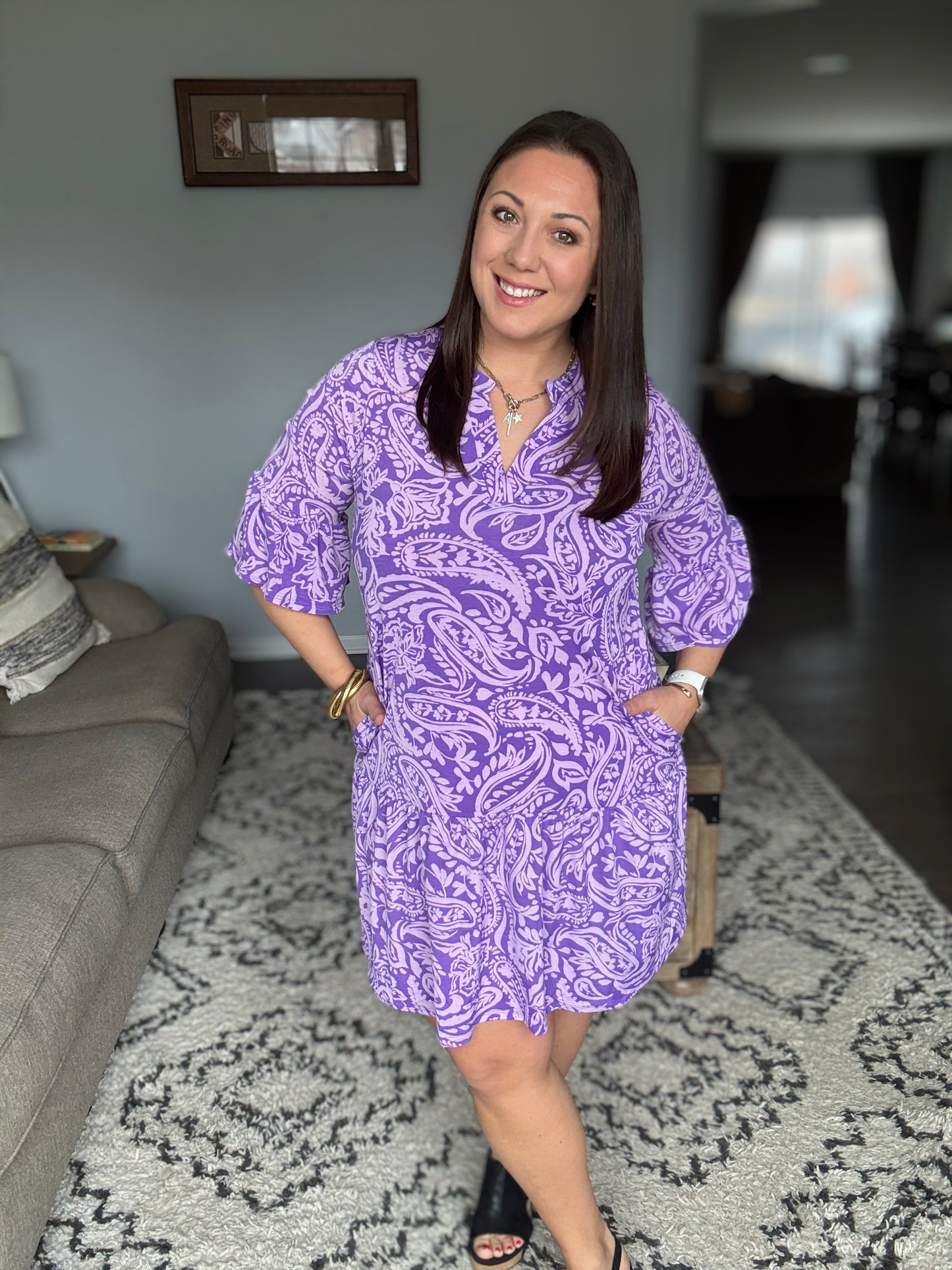 Lizzy Sunday Dress in Purple Paisley