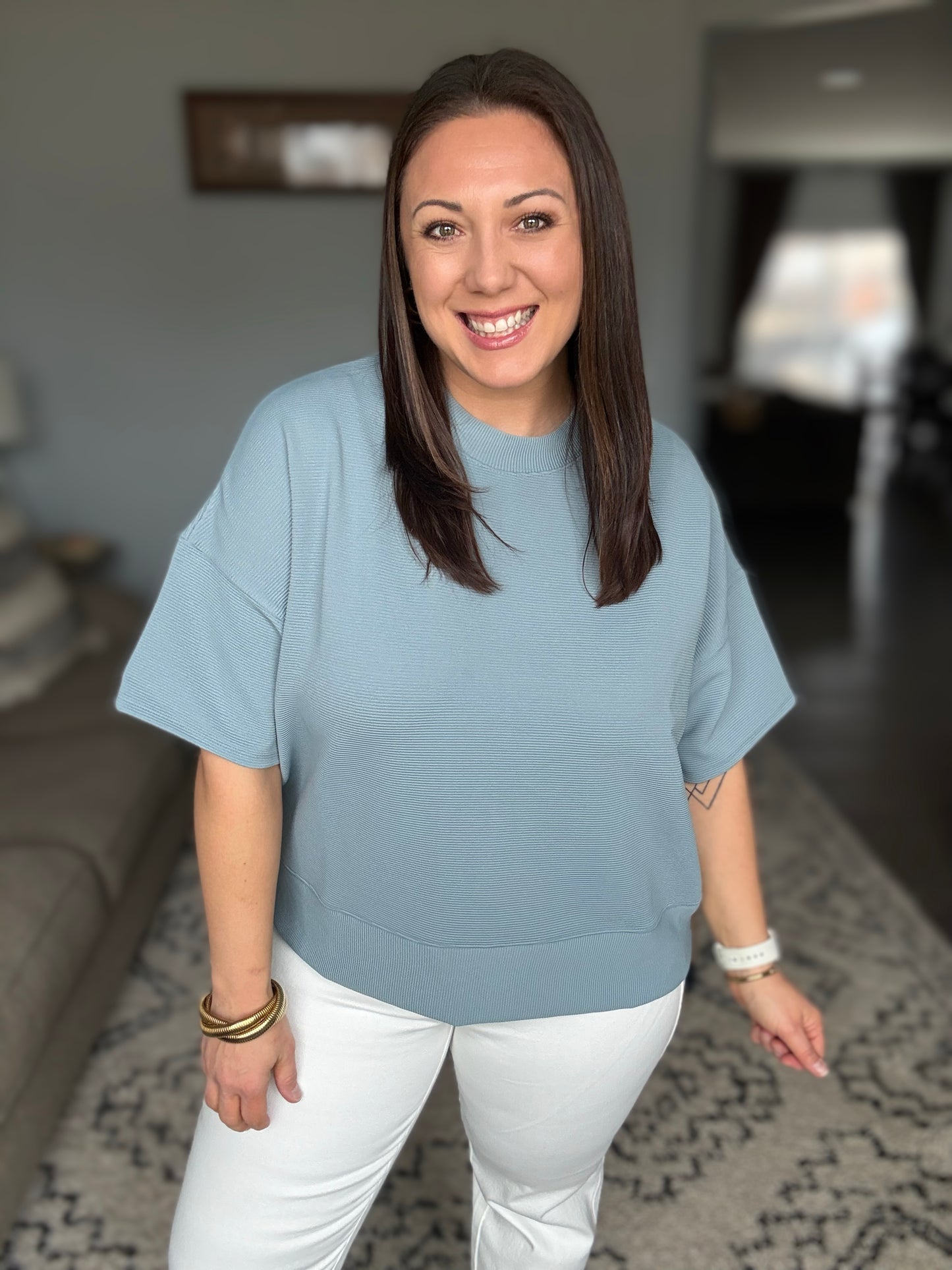 Sense of Clarity Boxy Top in Blue Grey