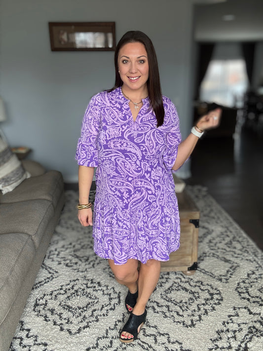 Lizzy Sunday Dress in Purple Paisley