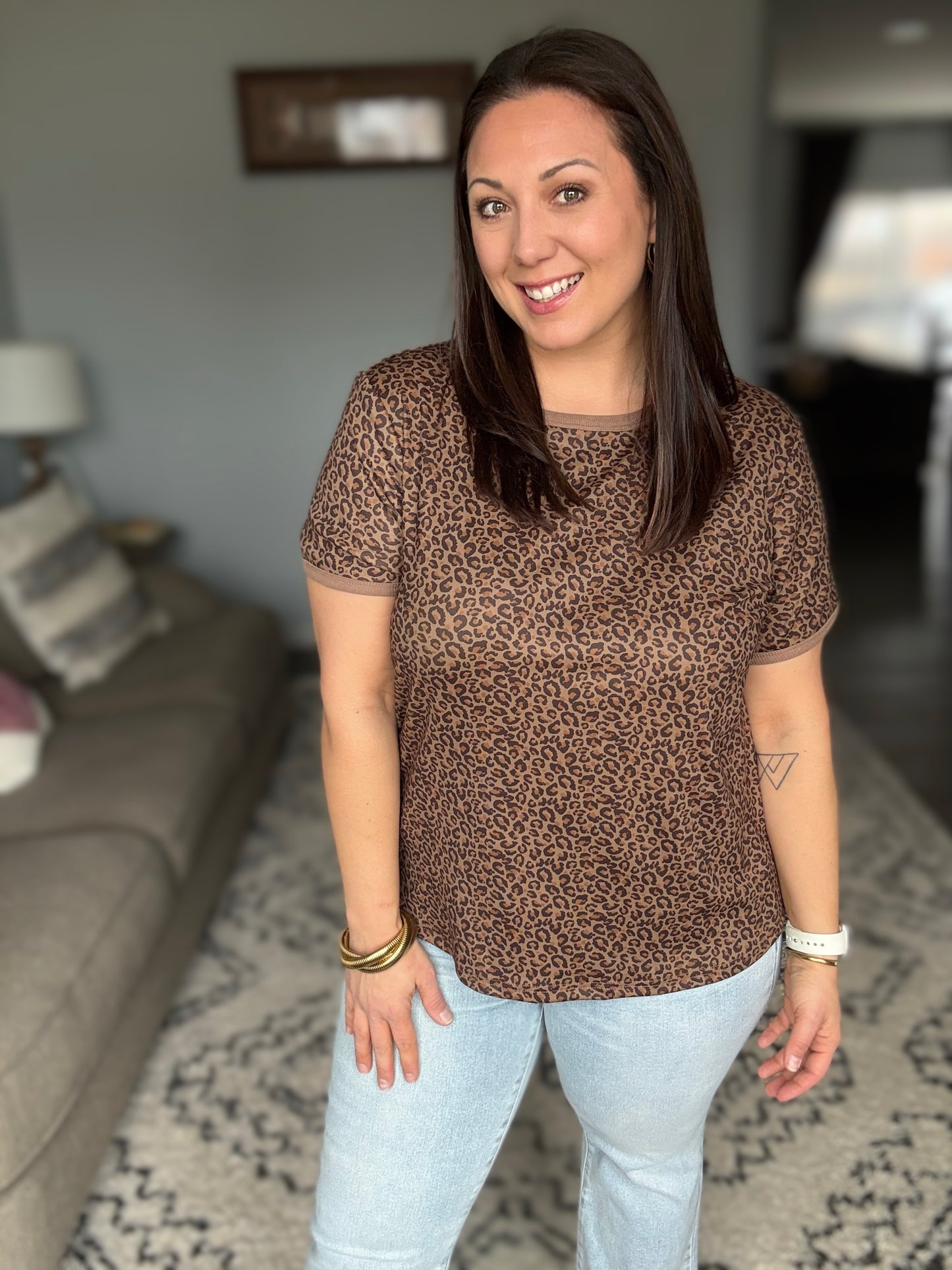 Leopard Print Crewneck Top