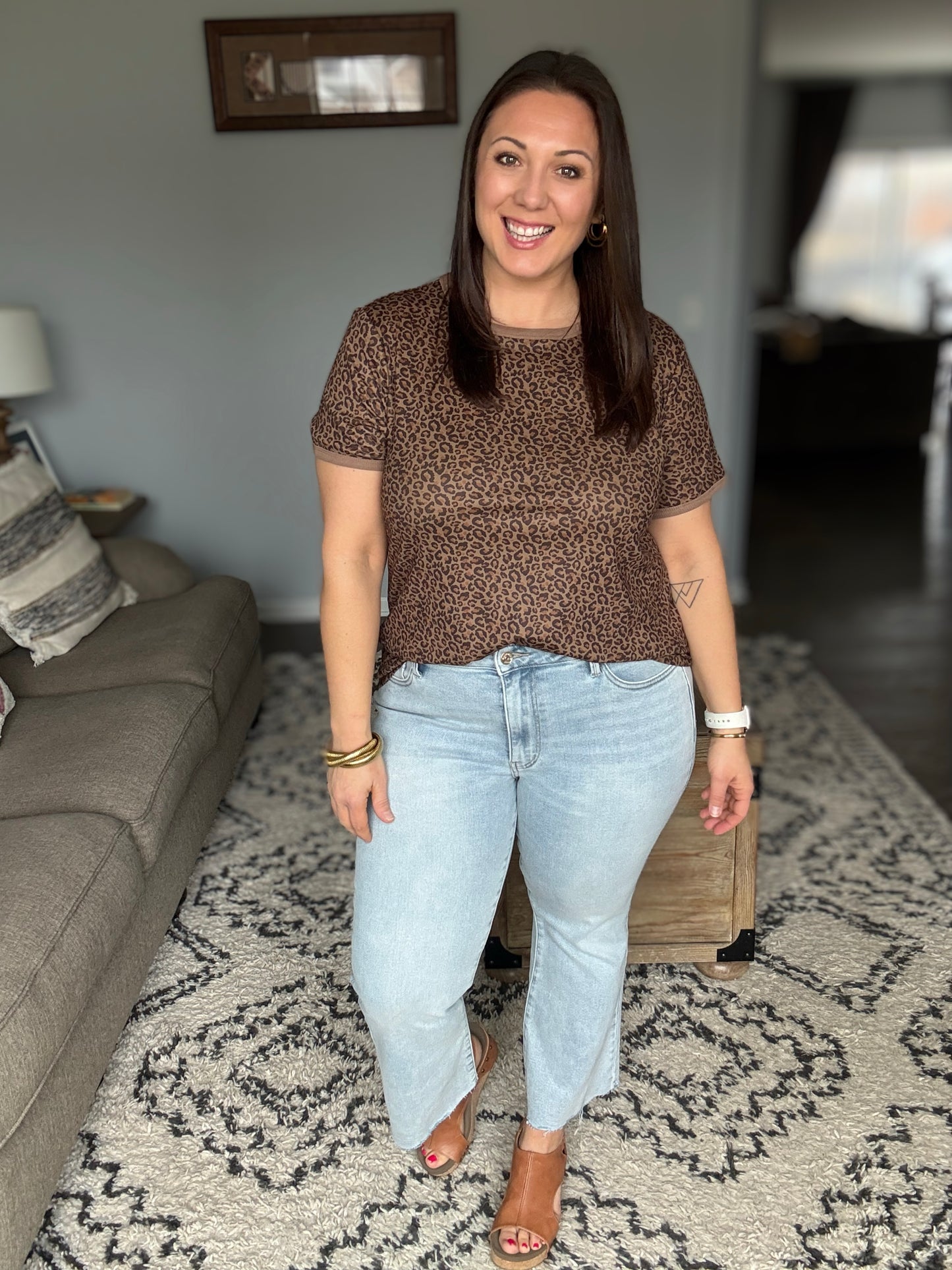 Leopard Print Crewneck Top