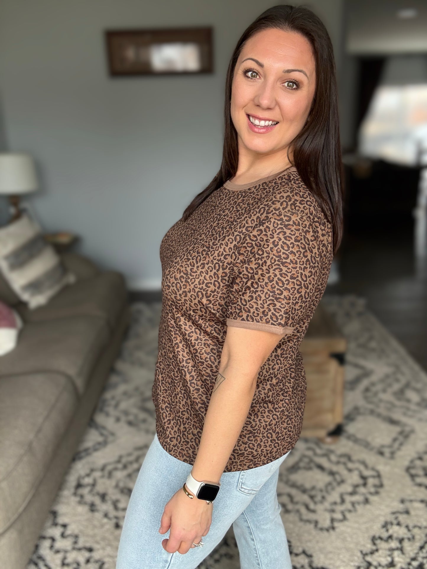 Leopard Print Crewneck Top