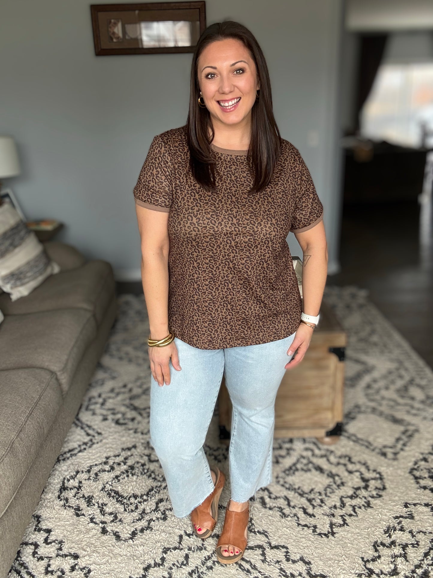 Leopard Print Crewneck Top