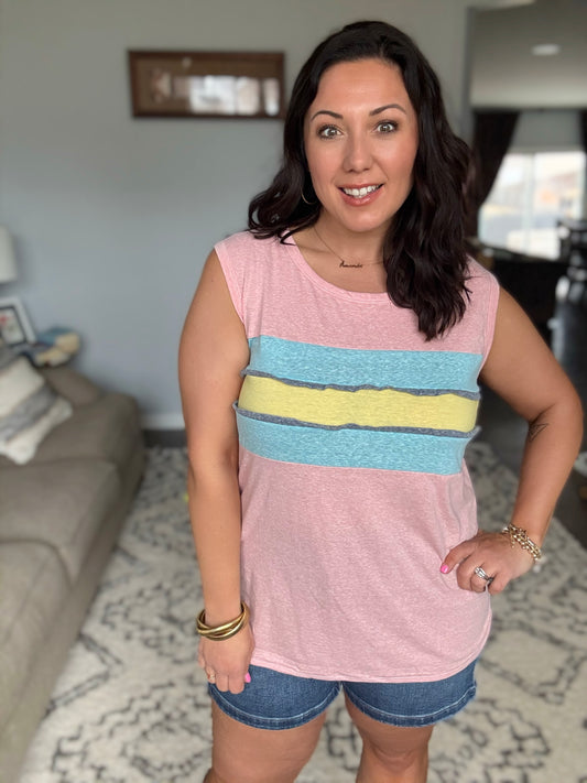 BiBi Tri blend Color Block Striped Tank