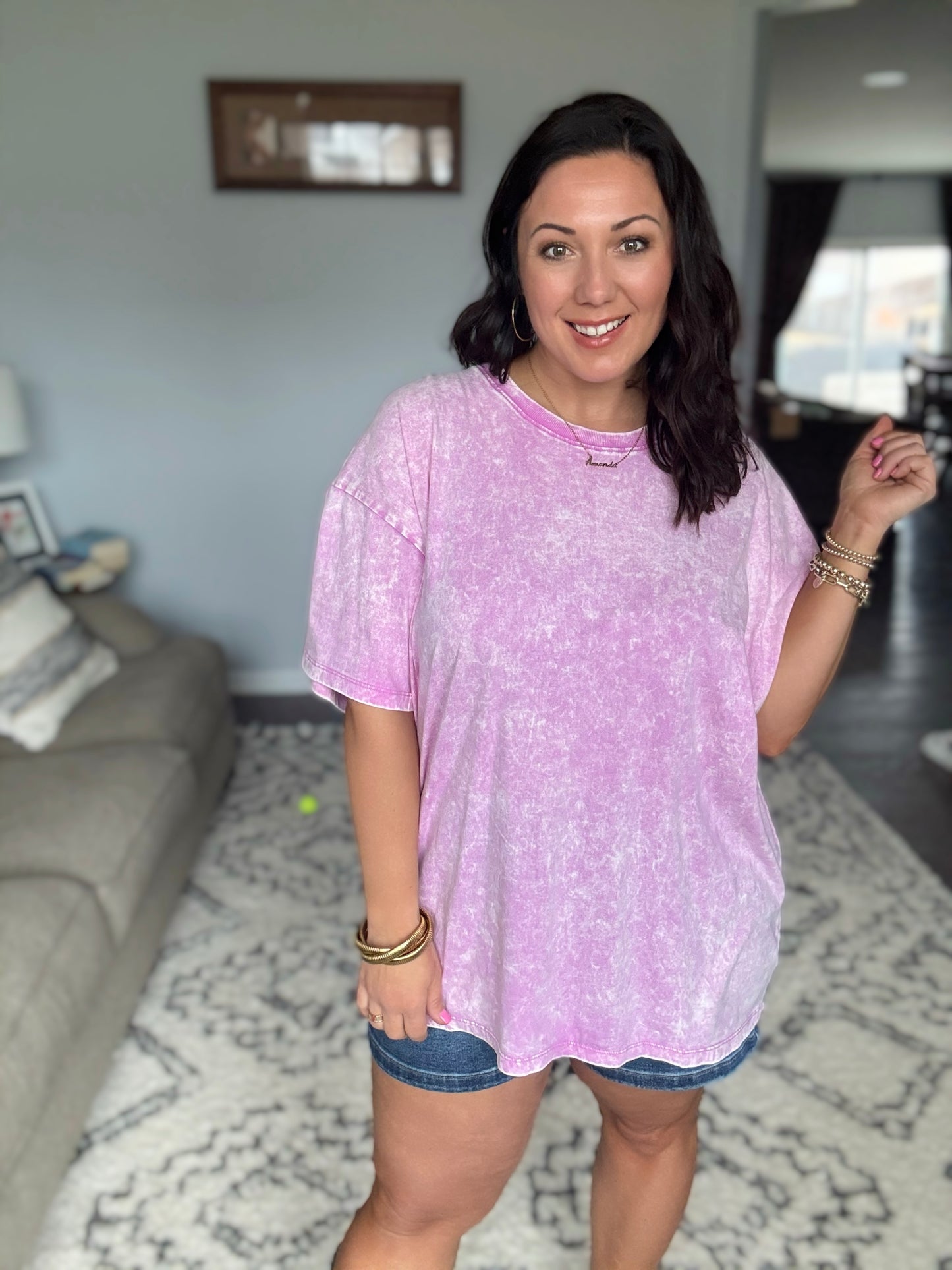 Casual Basic Drop Shoulder Oversized Tee in Bright Mauve