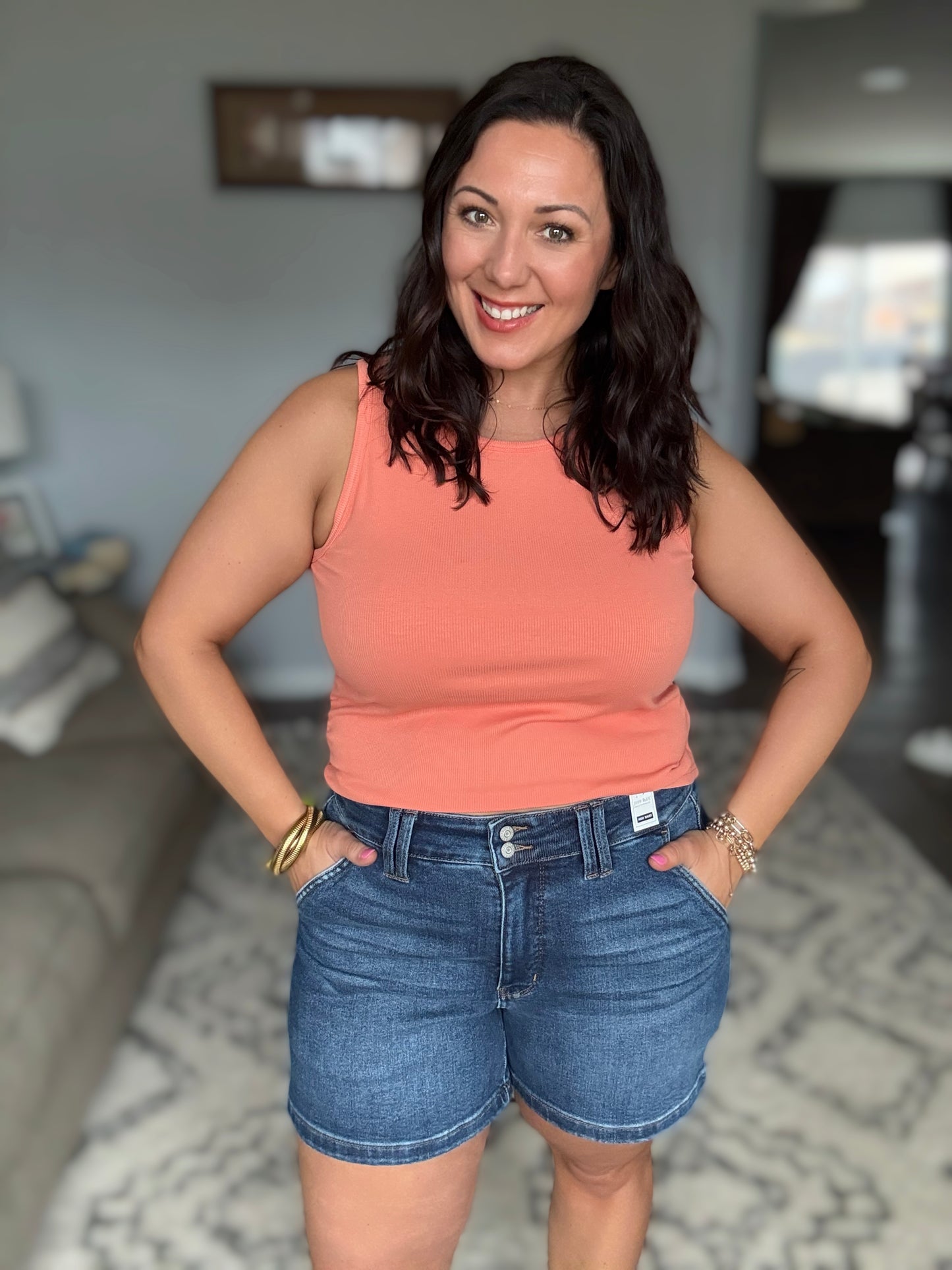 Judy Blue Double Button Denim Shorts in Dark Wash