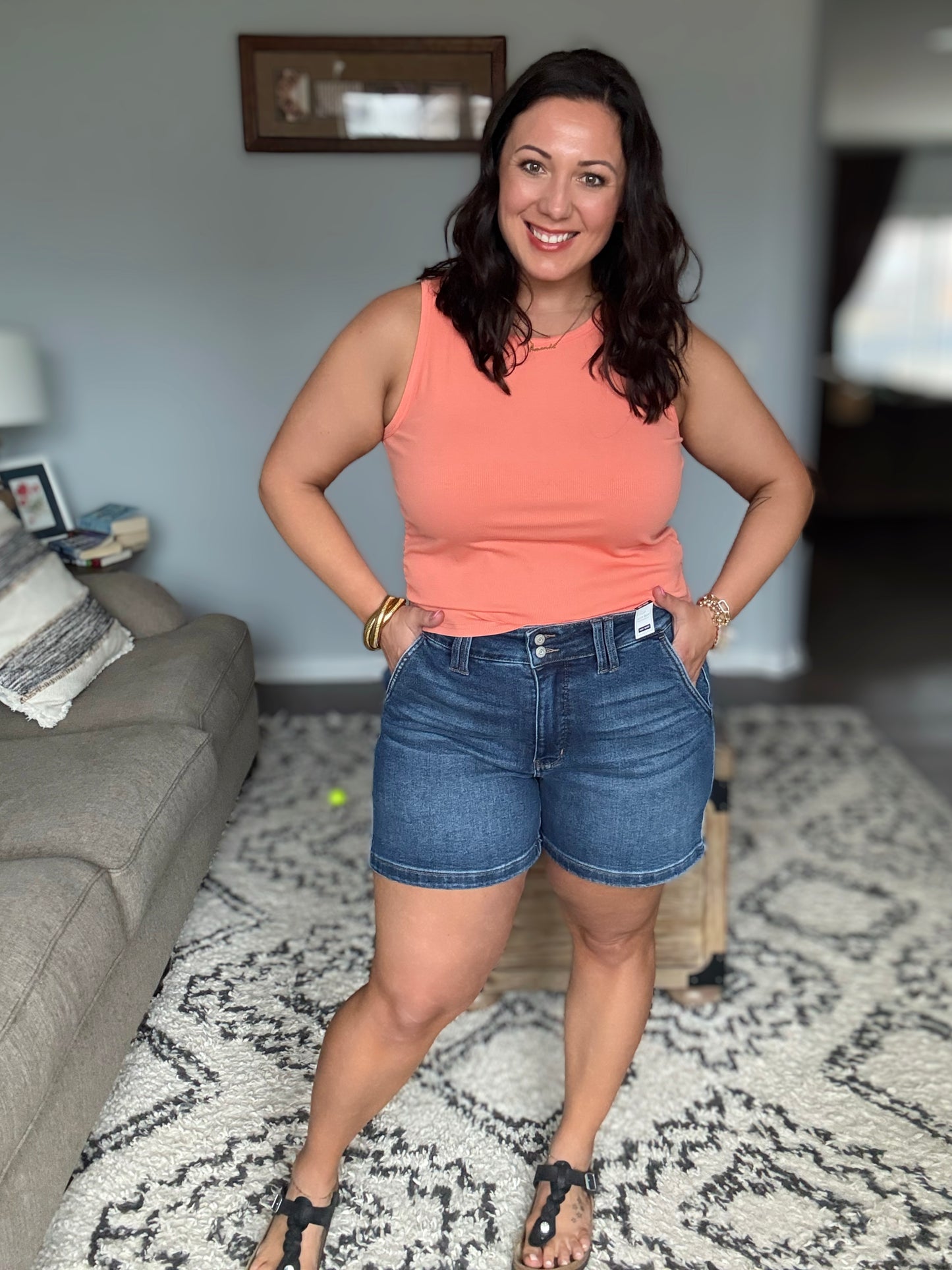 Judy Blue Double Button Denim Shorts in Dark Wash