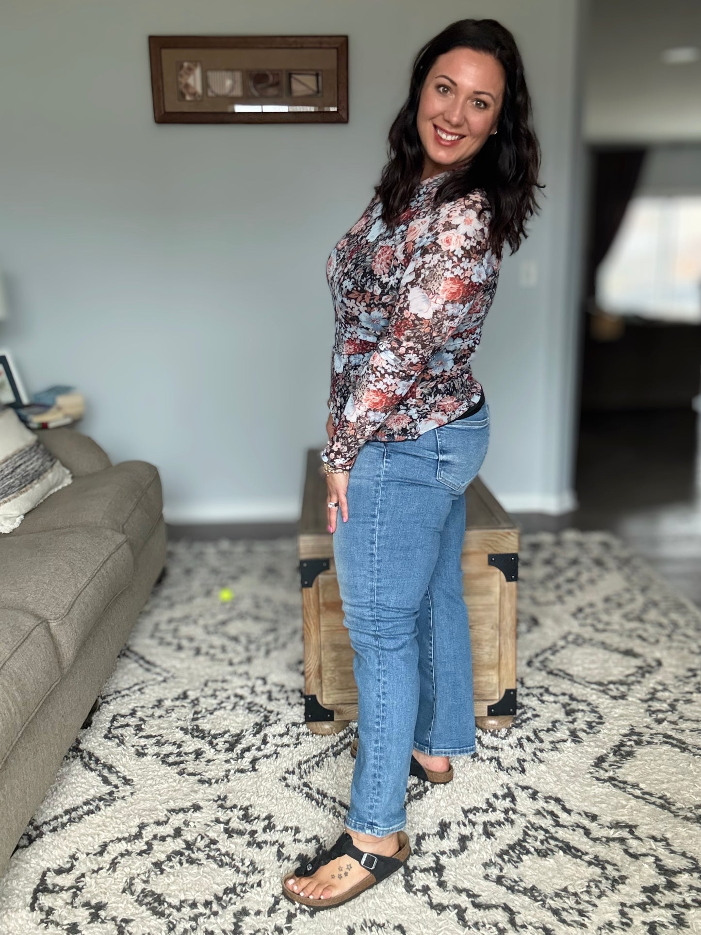 RISEN Tummy Control High Rise Crop Straight Jeans in Light Wash