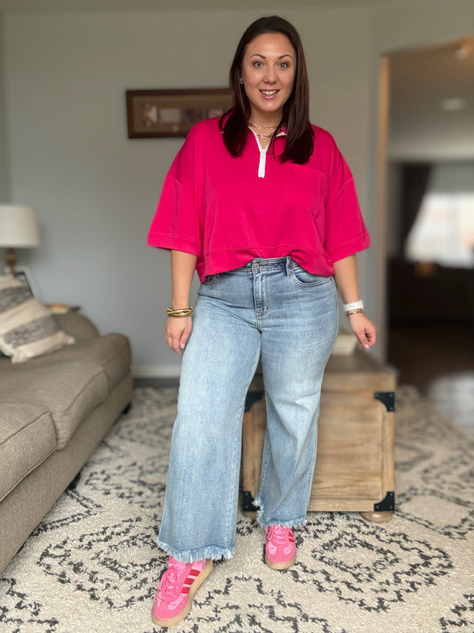 Mary Mid Rise Wide Leg Ankle Fray Hem Jeans