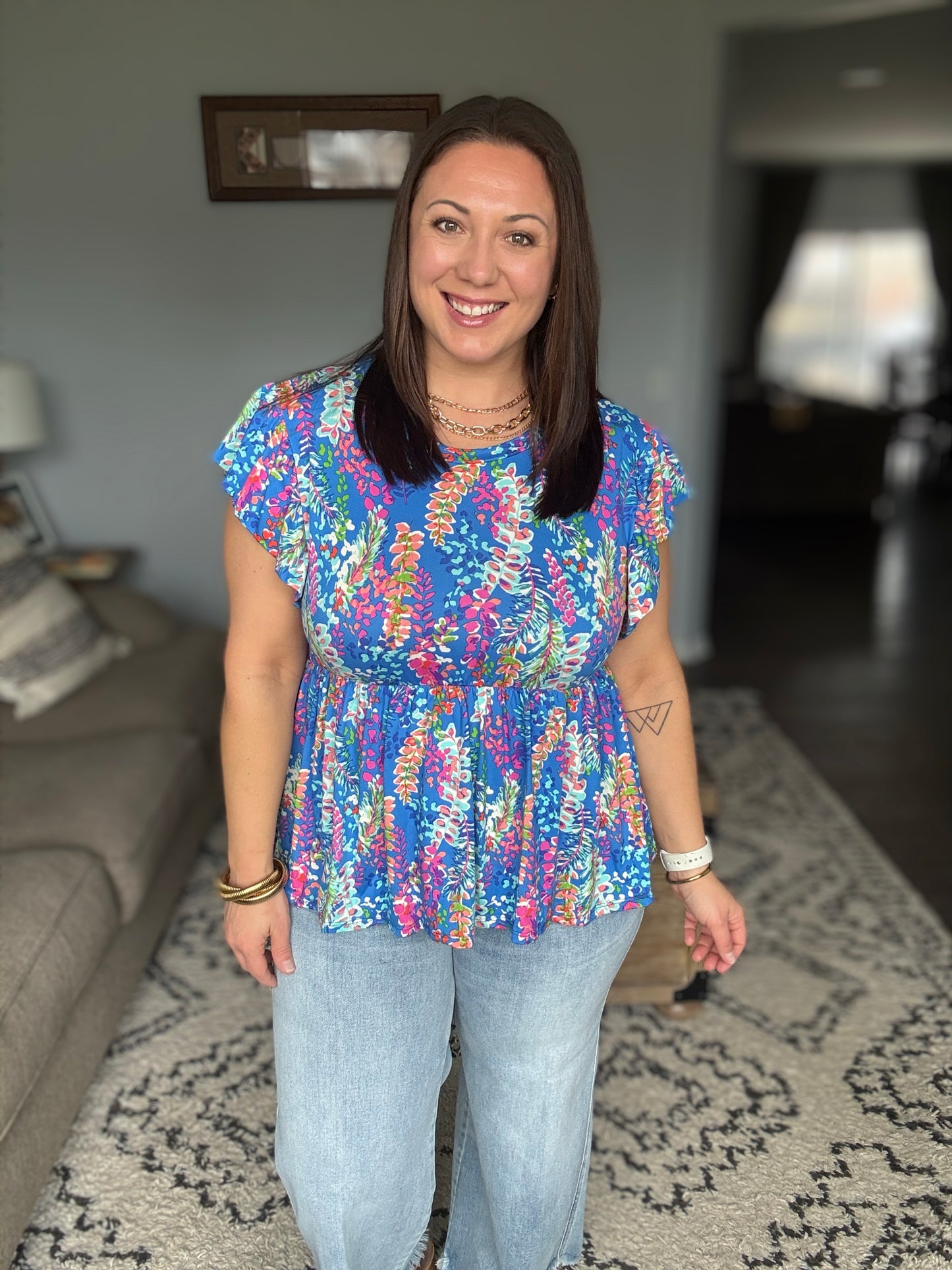 Flirt Alert Flutter Sleeve Top in Blue