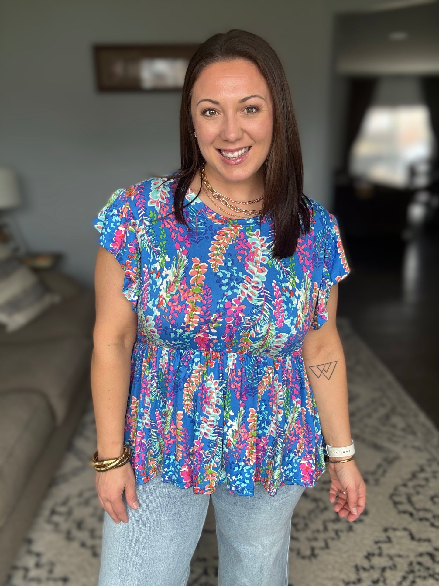 Flirt Alert Flutter Sleeve Top in Blue