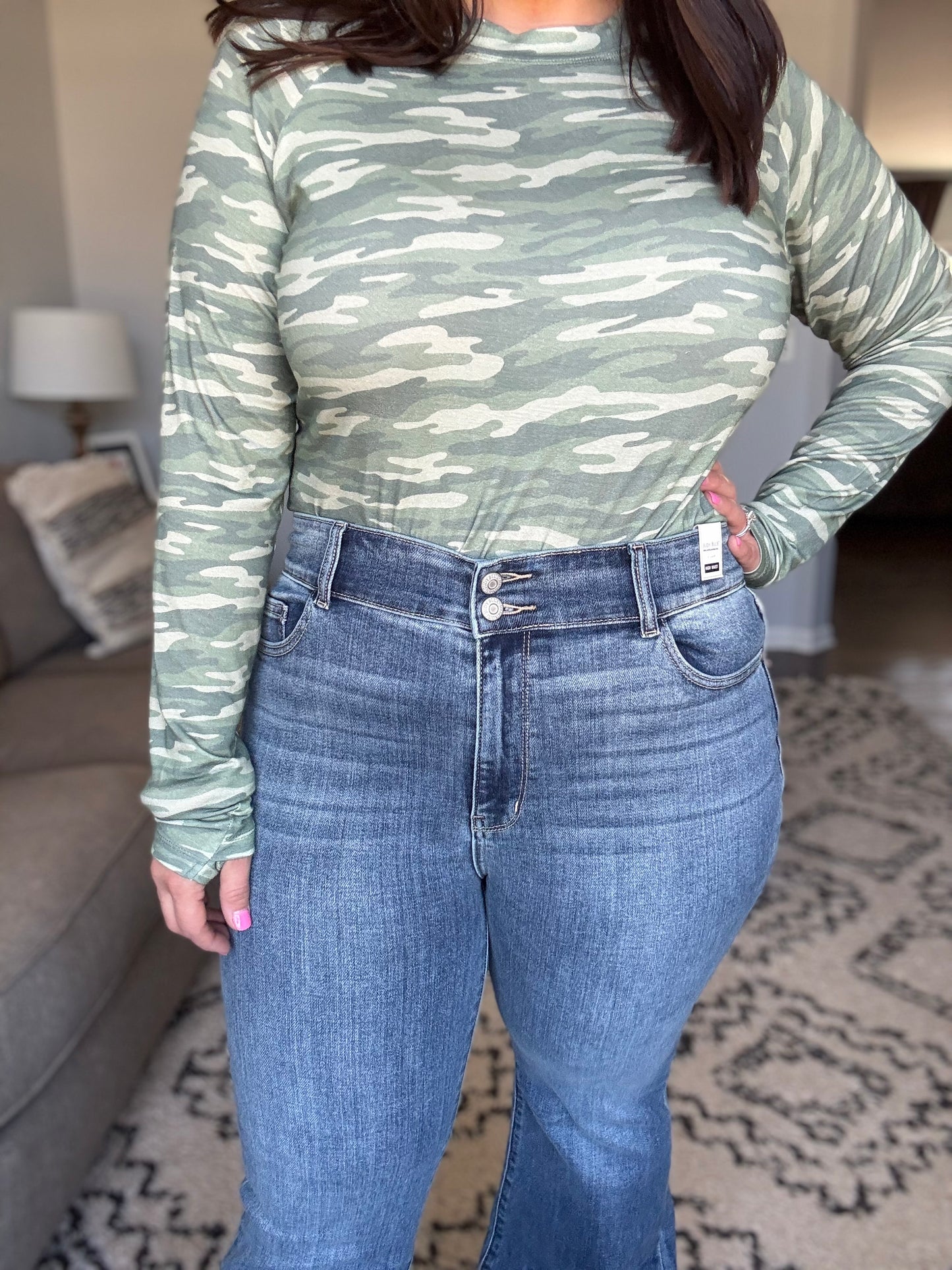 Ariana High Rise Double Button Waistband Flare Jeans