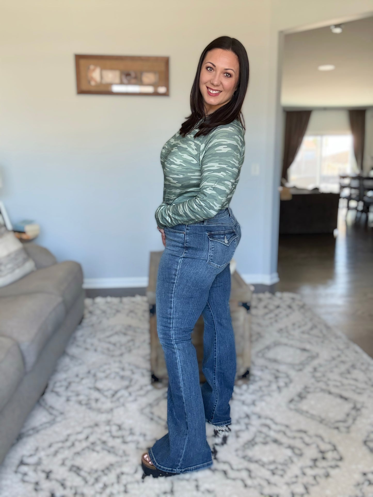 Ariana High Rise Double Button Waistband Flare Jeans