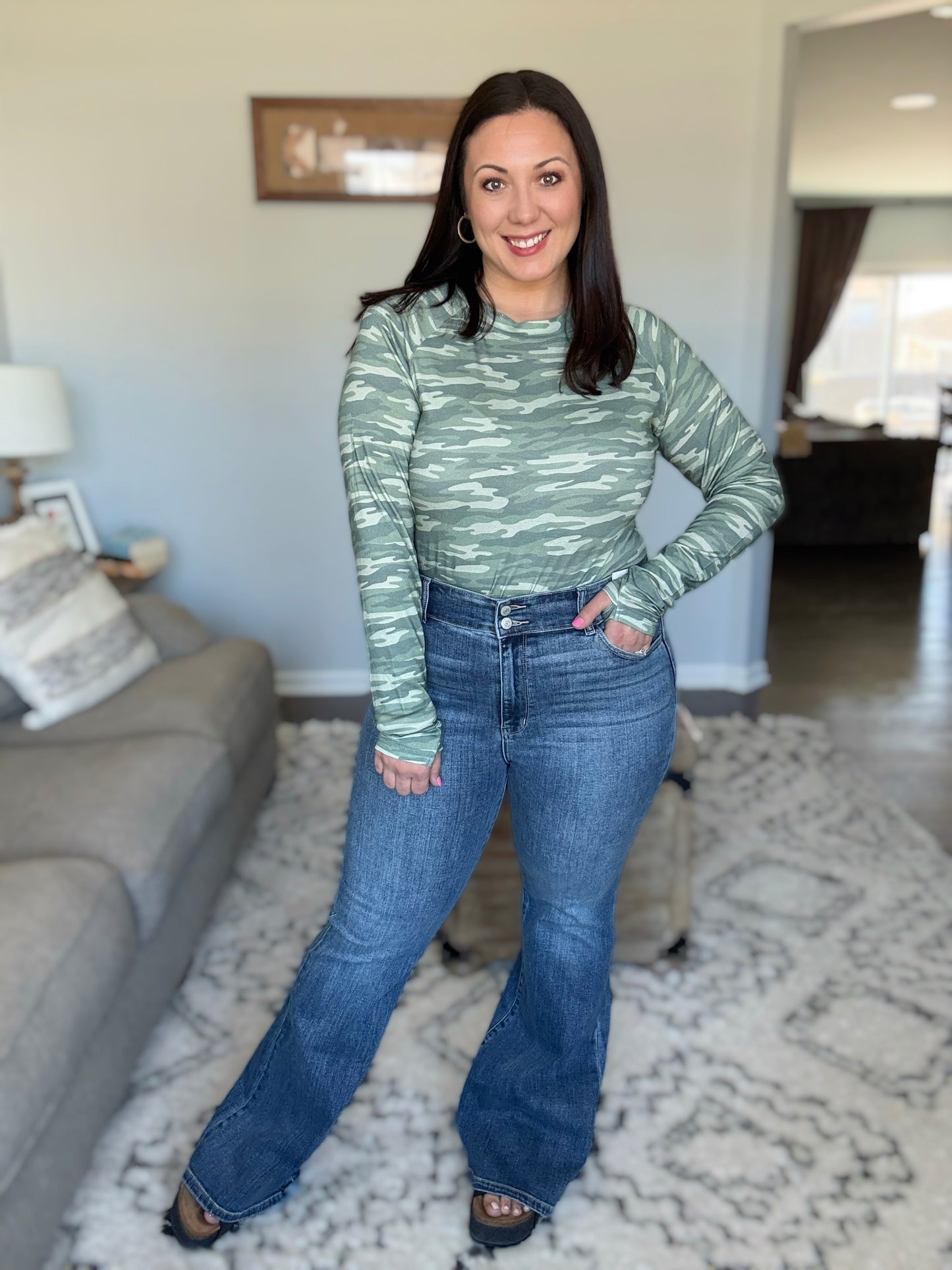 Ariana High Rise Double Button Waistband Flare Jeans