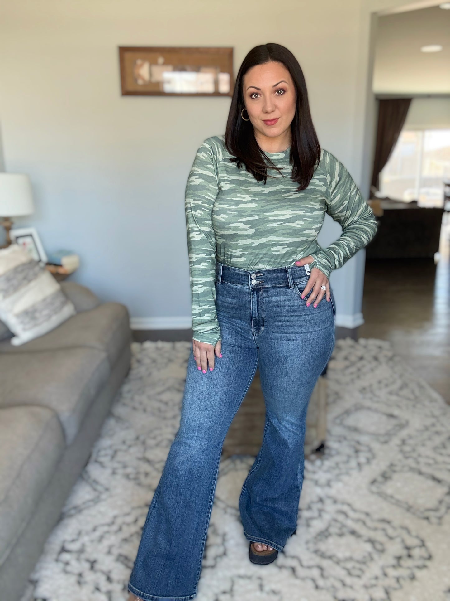 Ariana High Rise Double Button Waistband Flare Jeans