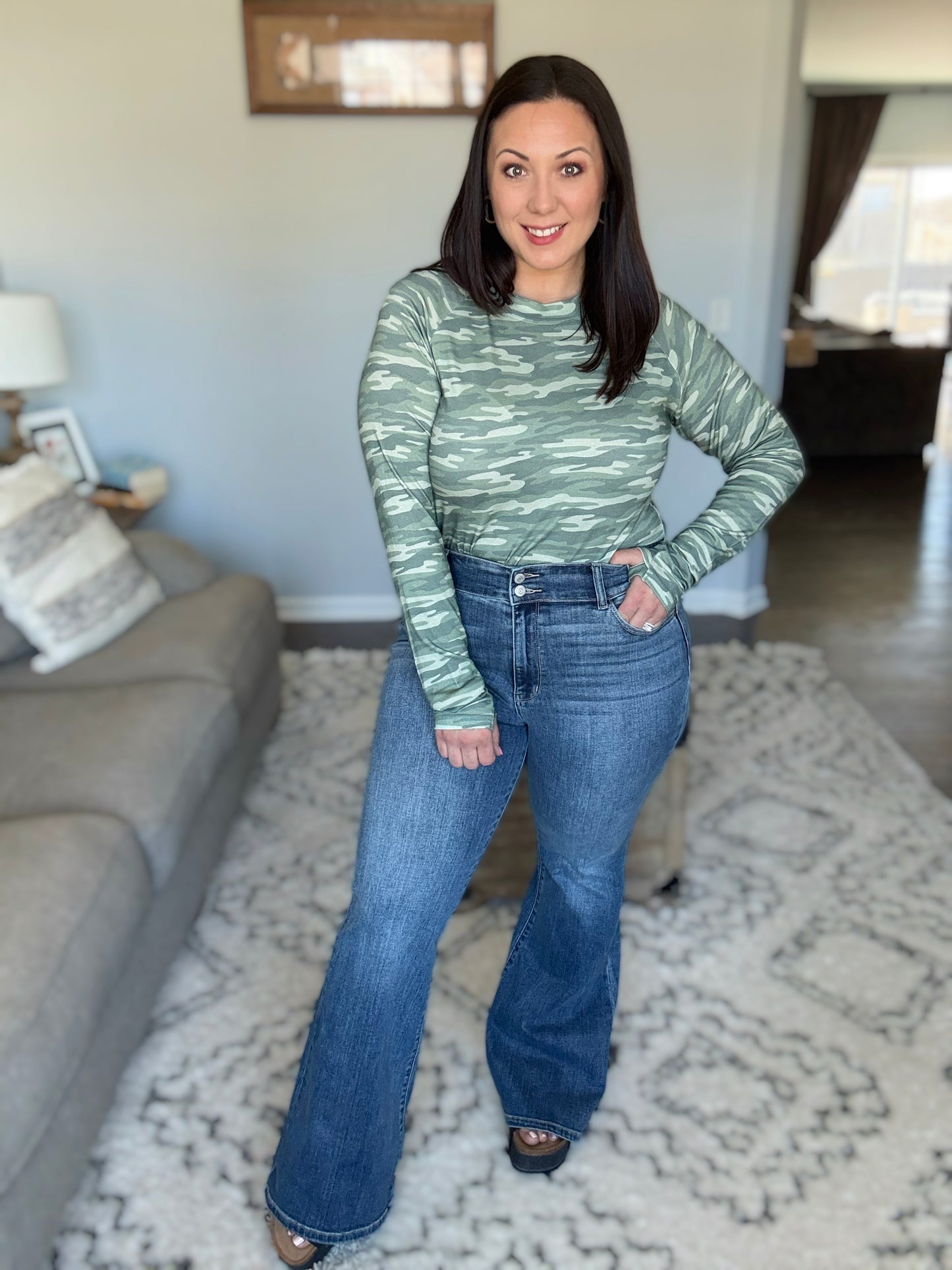 Ariana High Rise Double Button Waistband Flare Jeans