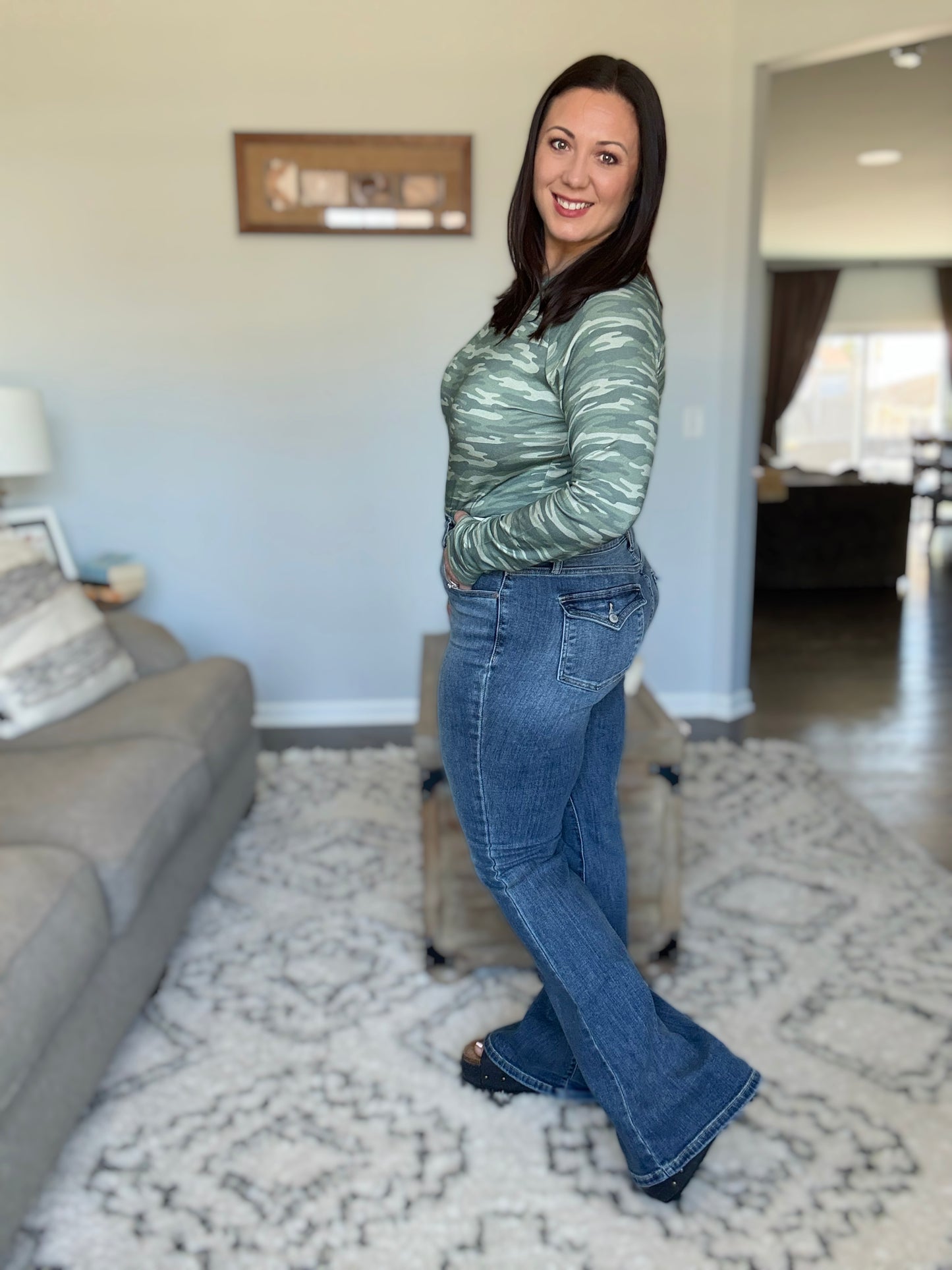 Ariana High Rise Double Button Waistband Flare Jeans