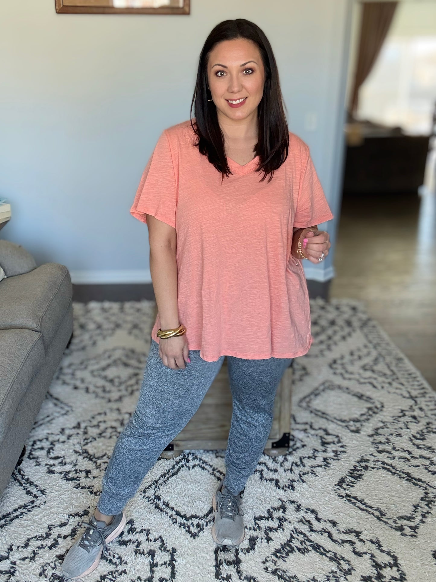 I Don't Have to Choose V-Neck Tee in Apricot Ice