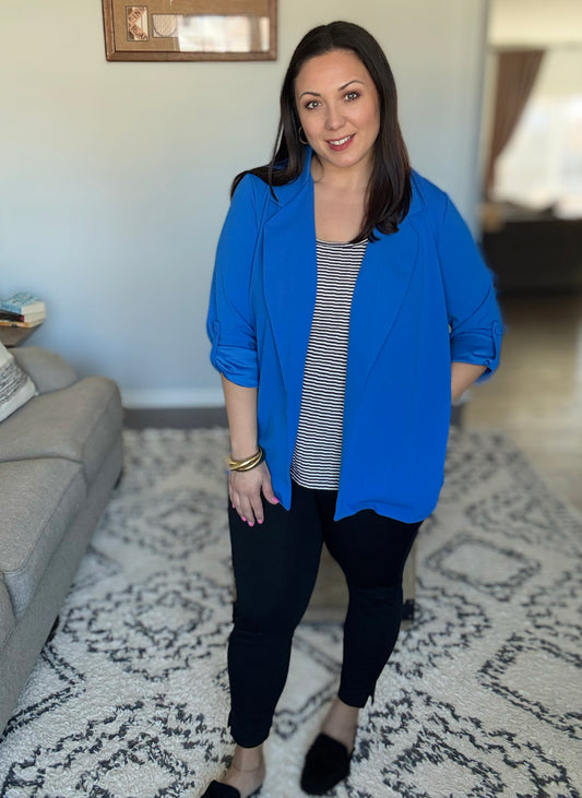 *I'm Really That Gal Open Front Blazer in Royal Blue