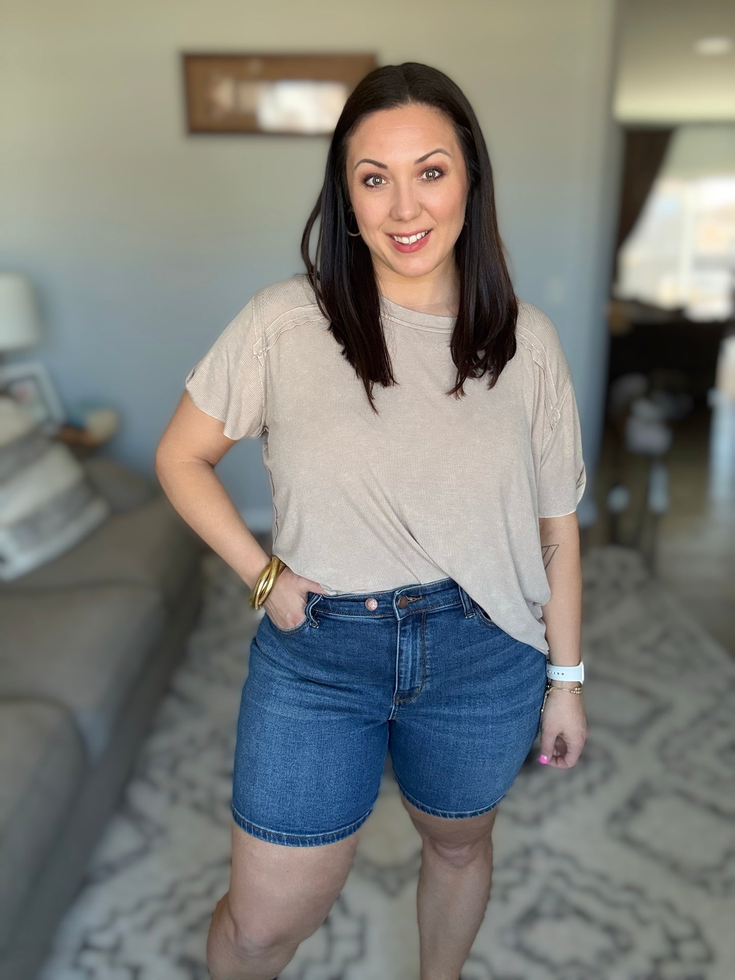 Darcy High Rise Adjustable Button Dad Shorts