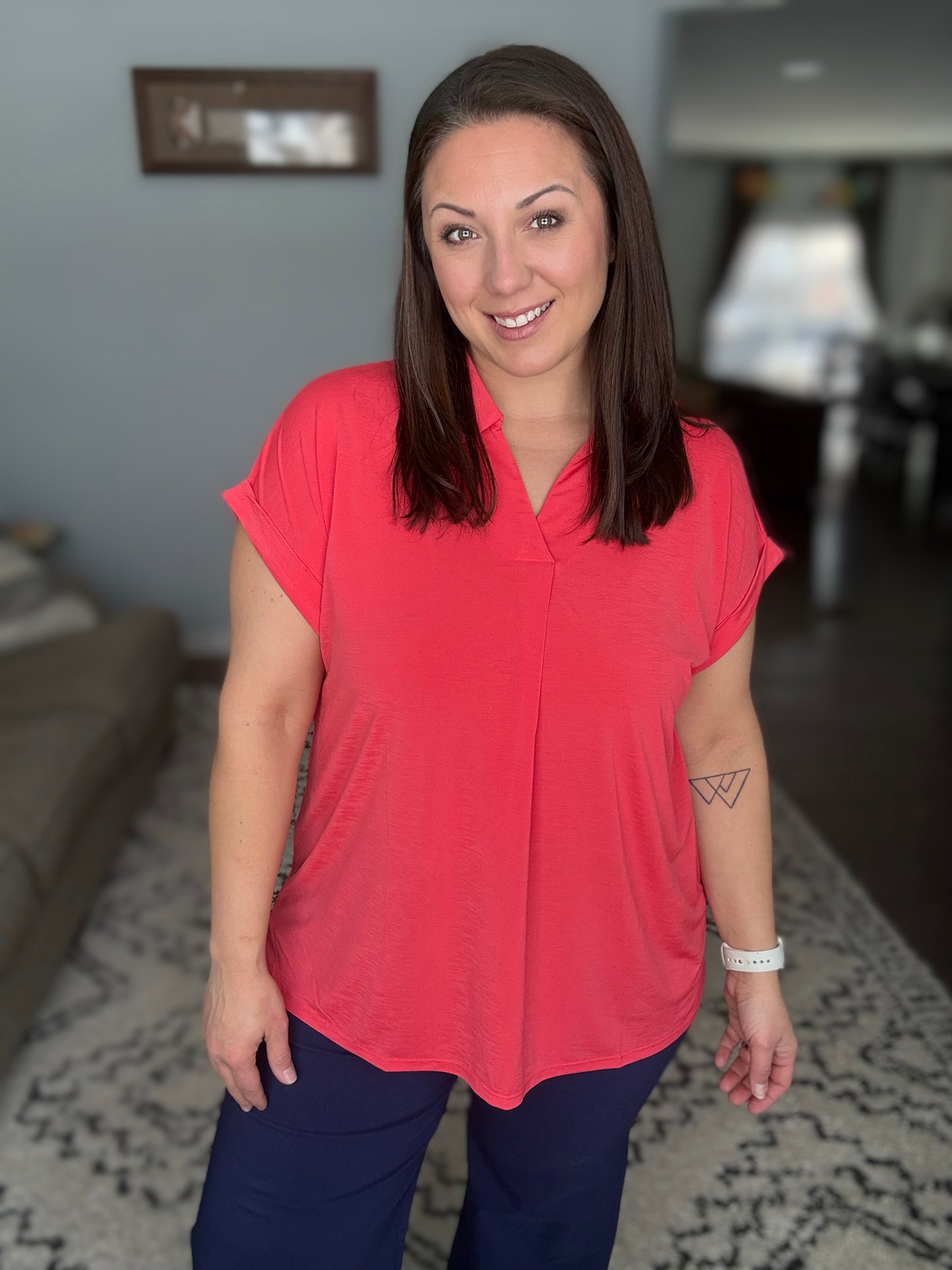 Sea You Soon Collared Top in Hot Coral