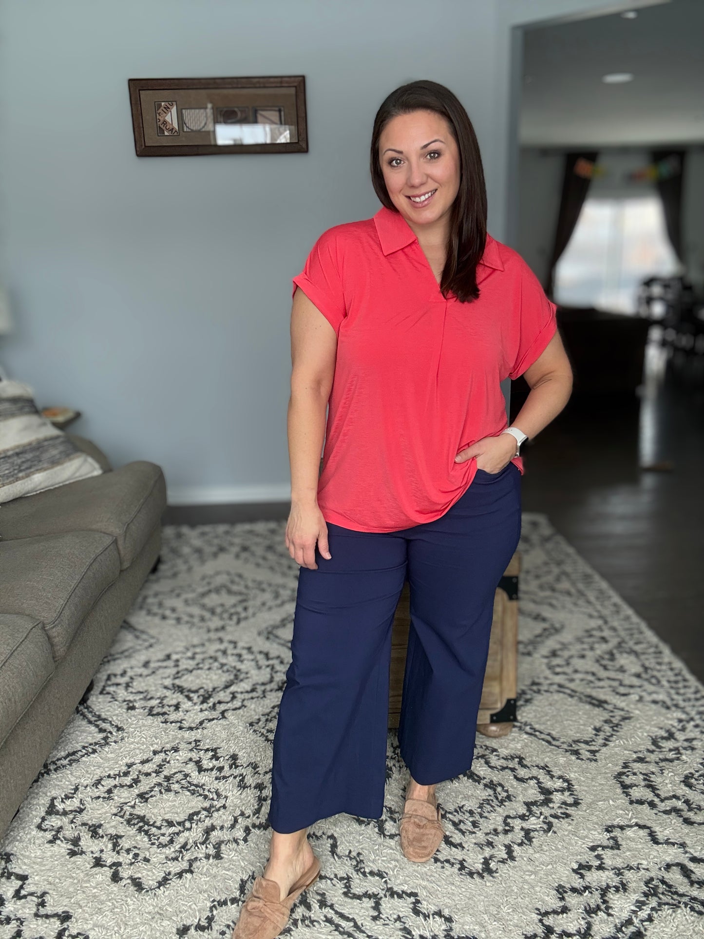 Only Pair High Waisted Wide Leg Bottoms in Navy
