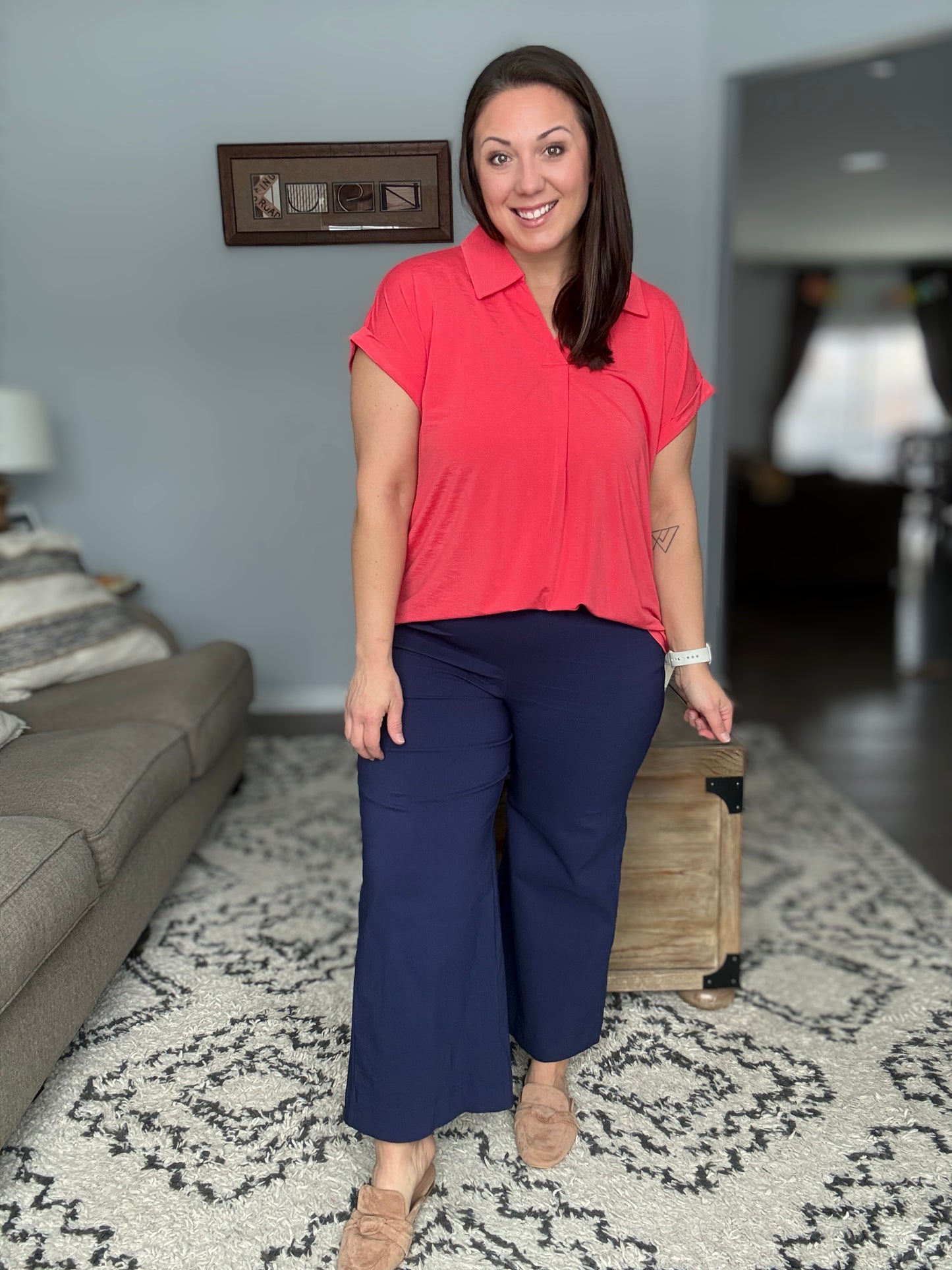 Only Pair High Waisted Wide Leg Bottoms in Navy