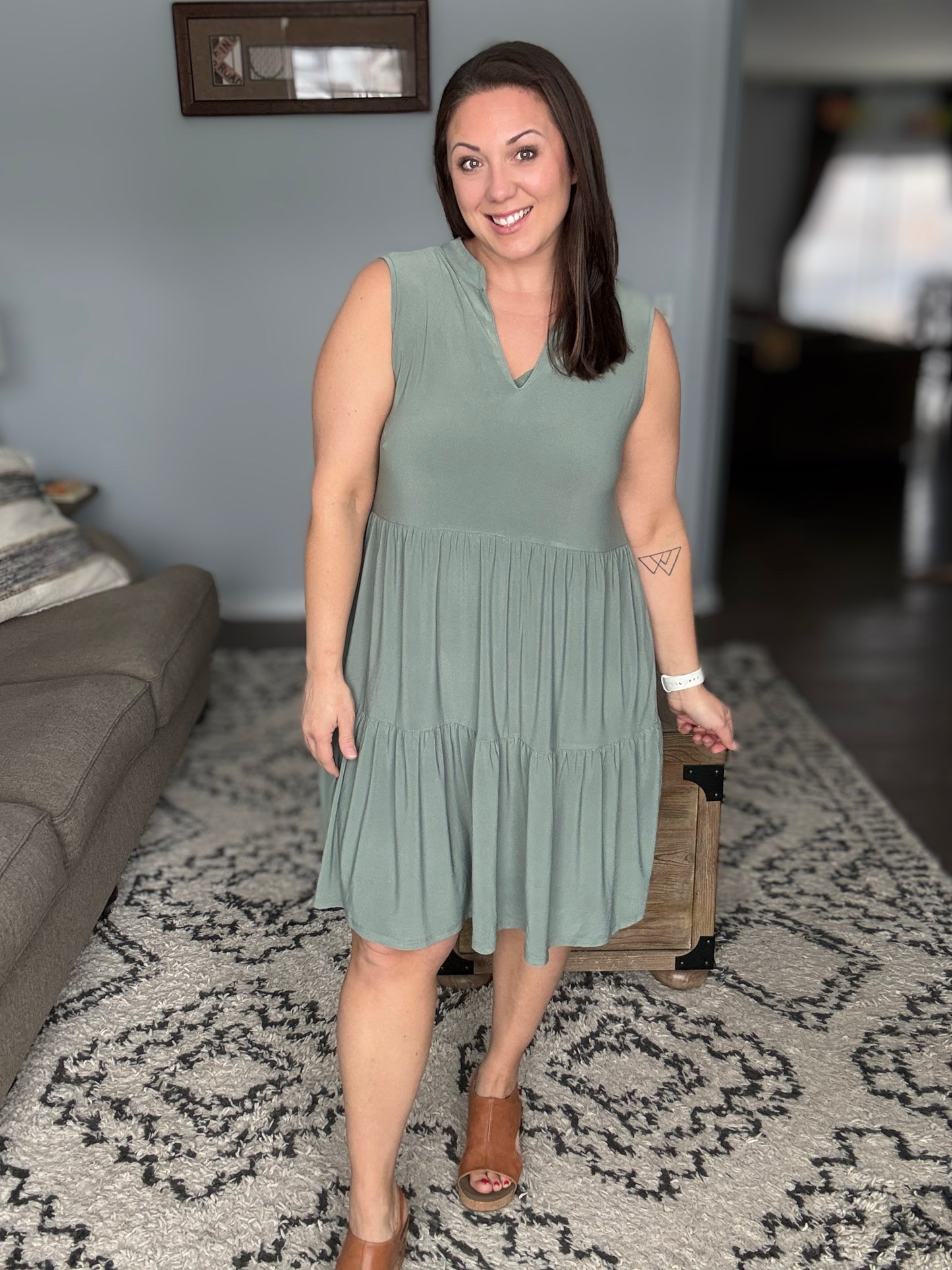 Lizzy Tiered Tank Dress in Pistachio