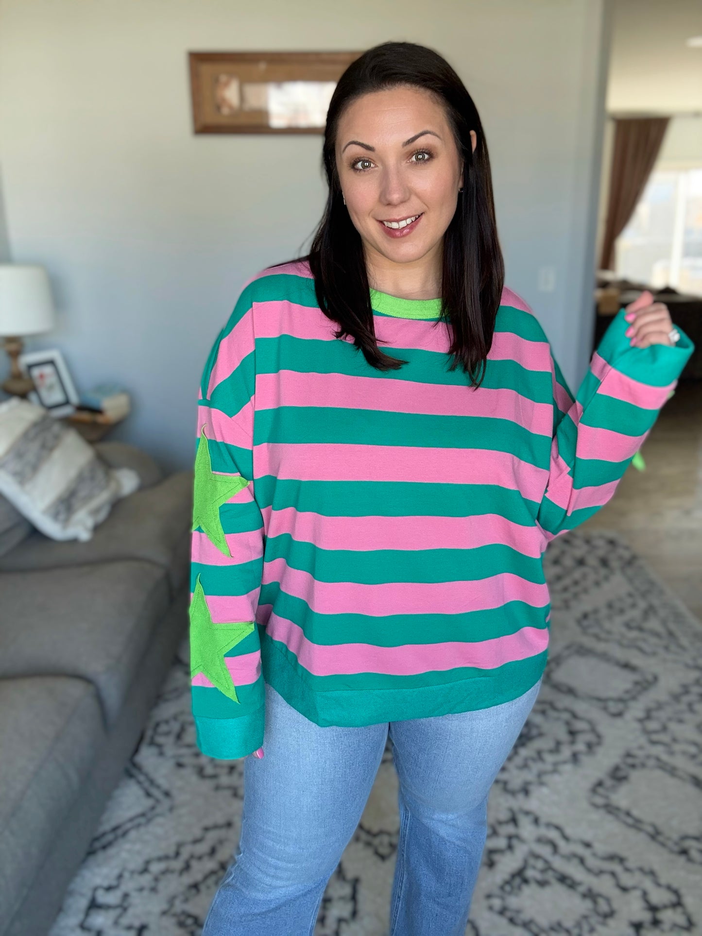 Stars On Stripes Patchwork Striped Sweatshirt