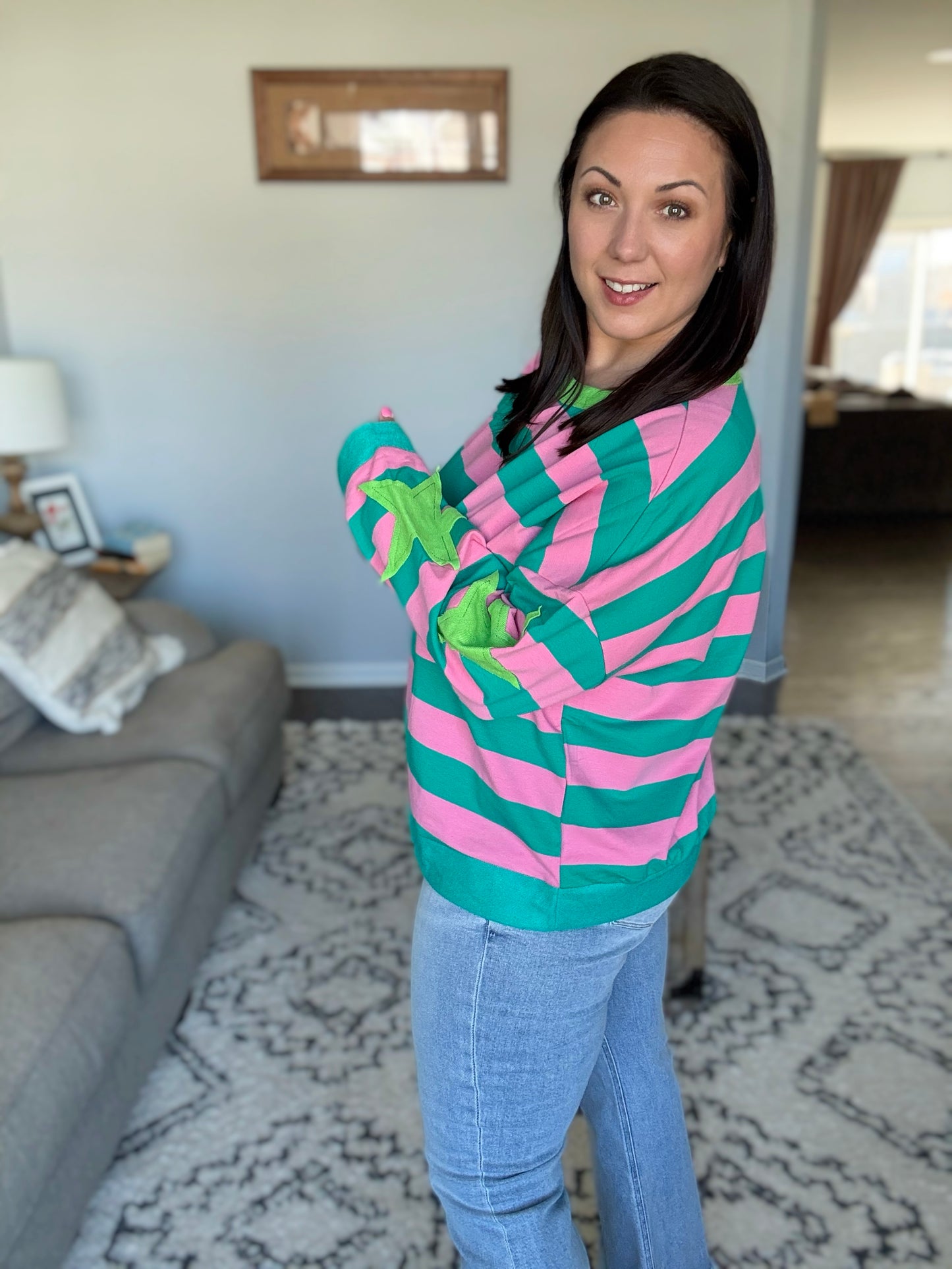 Stars On Stripes Patchwork Striped Sweatshirt