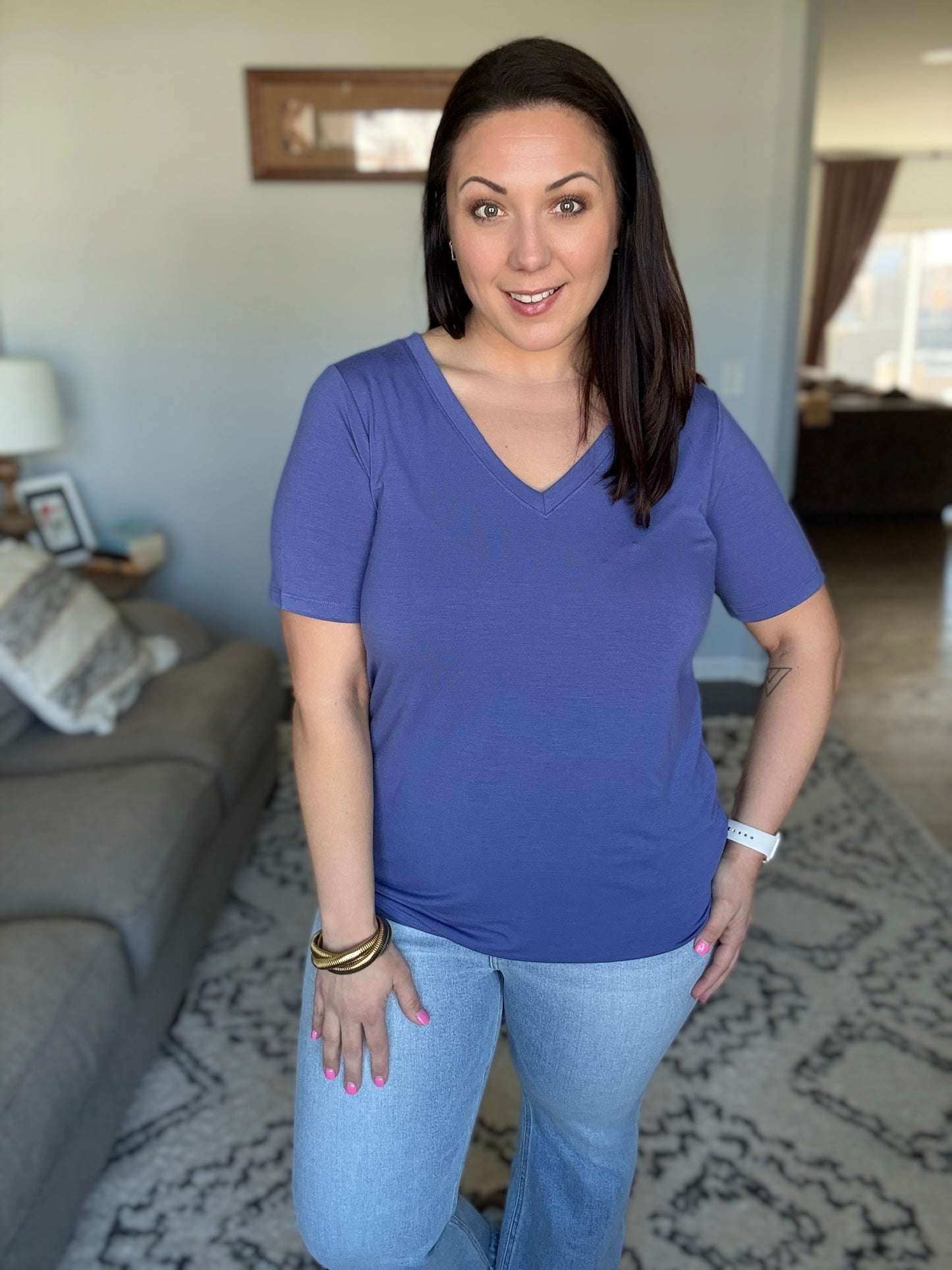 The Every Outfit Basic V-Neck Top in  Marlin