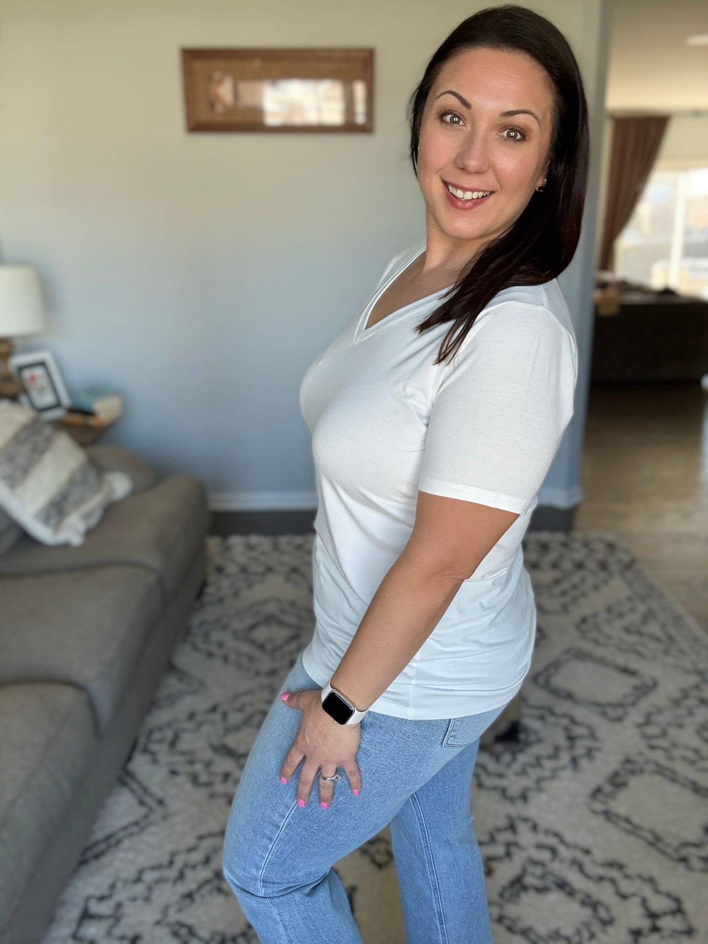 The Every Outfit Basic V-Neck Top in Off White
