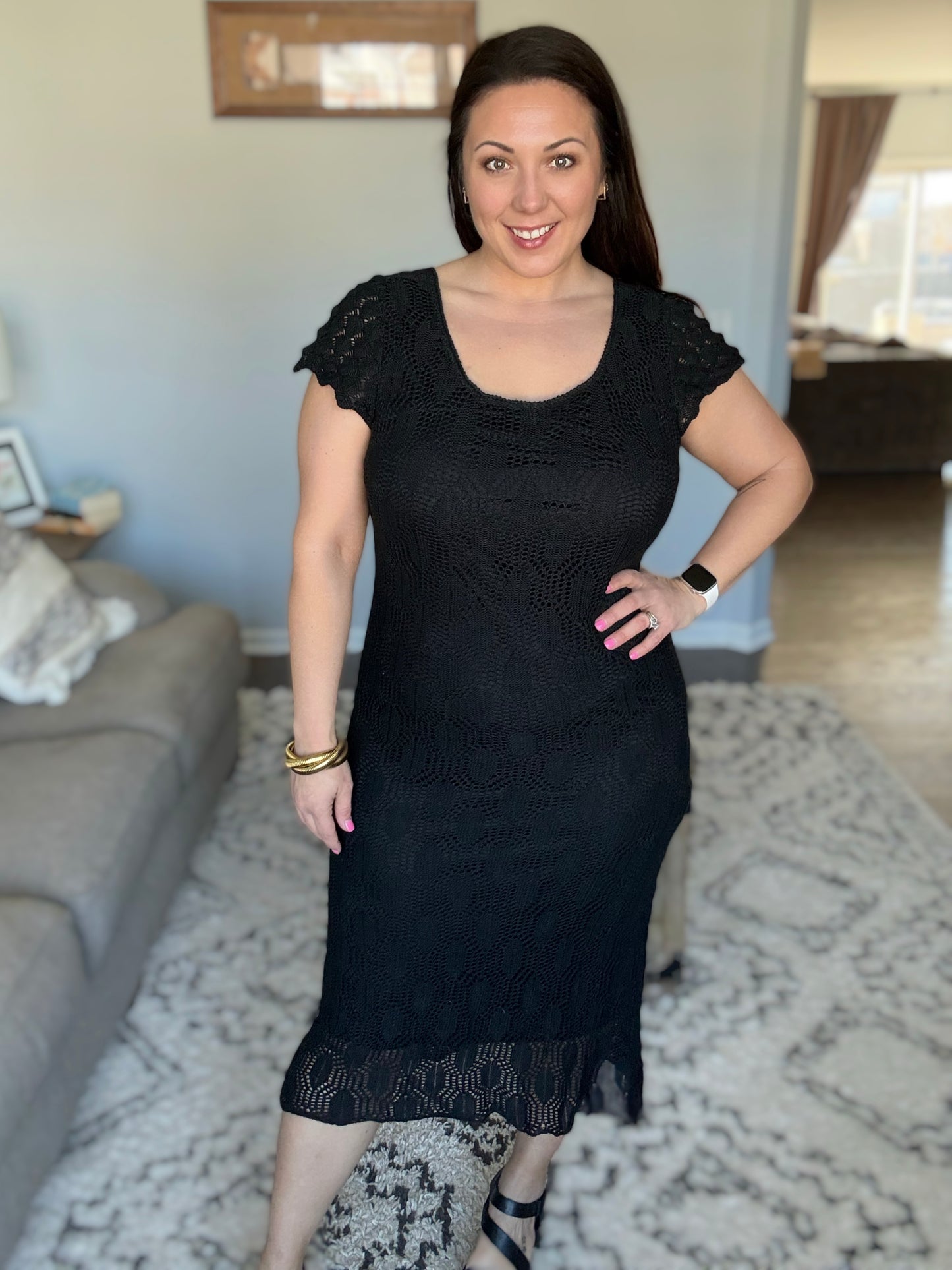 On the Town Lace Scoop Neck Dress in Black